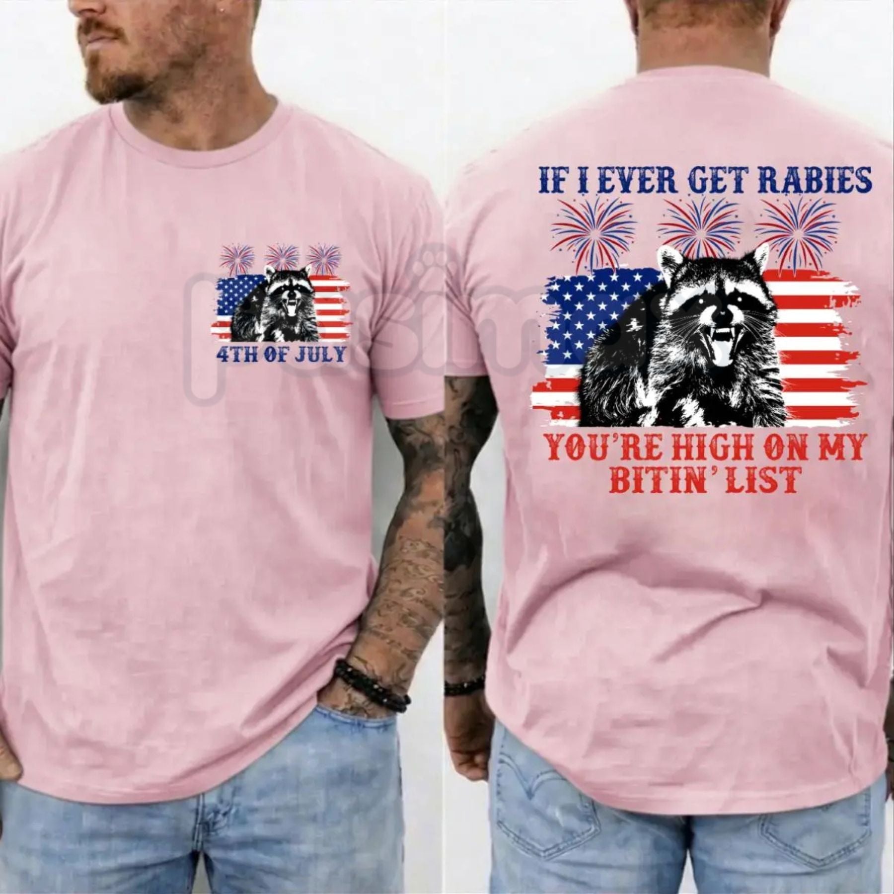Funny "If I Ever Get Rabies" Raccoon T-Shirt – Sarcastic 4th of July Bitin' List Patriotic Graphic Tee