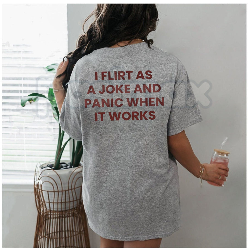 "I Flirt As A Joke" Funny T-Shirt – Sarcastic Social Anxiety Graphic Tee, Premium 100% Cotton Relatable Introvert Top, Soft Lived-In Heavyweight Panic Warning Shirt, Made in USA