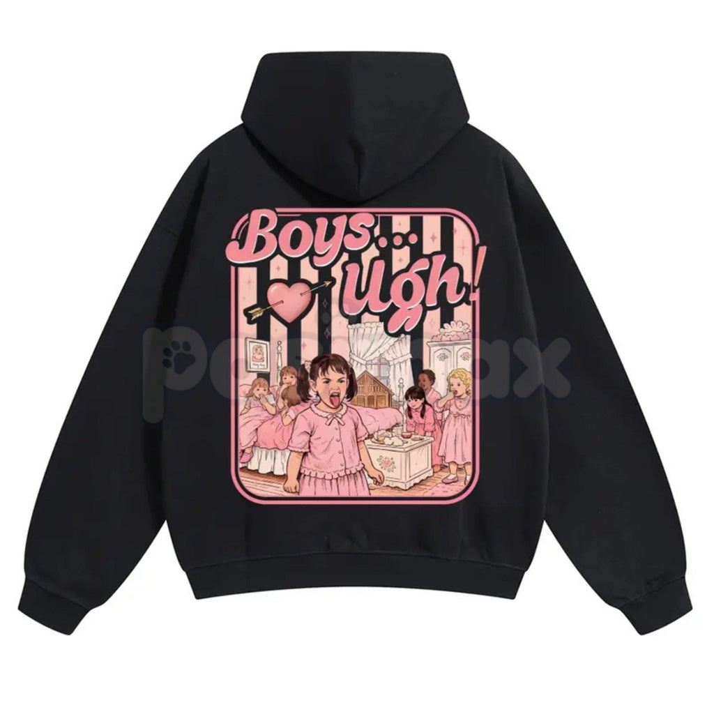 Pasimax Unisex “Boys...Ugh!” 90s Movie Quote Hoodie – Funny Valentine's Streetwear Pullover, Retro Y2K Aesthetic Graphic Hood