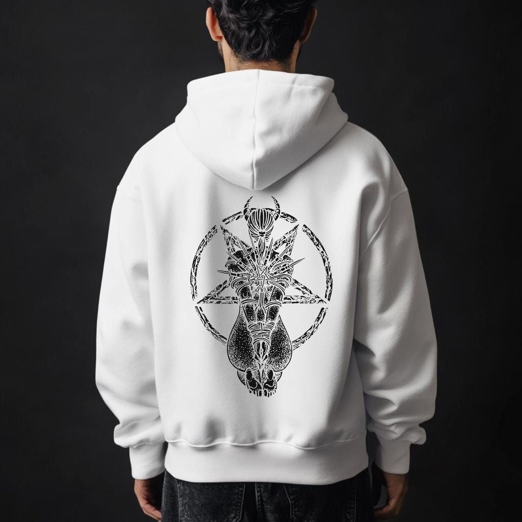 Pasimax Goat Skull Pentagram Occult Hoodie — side view
