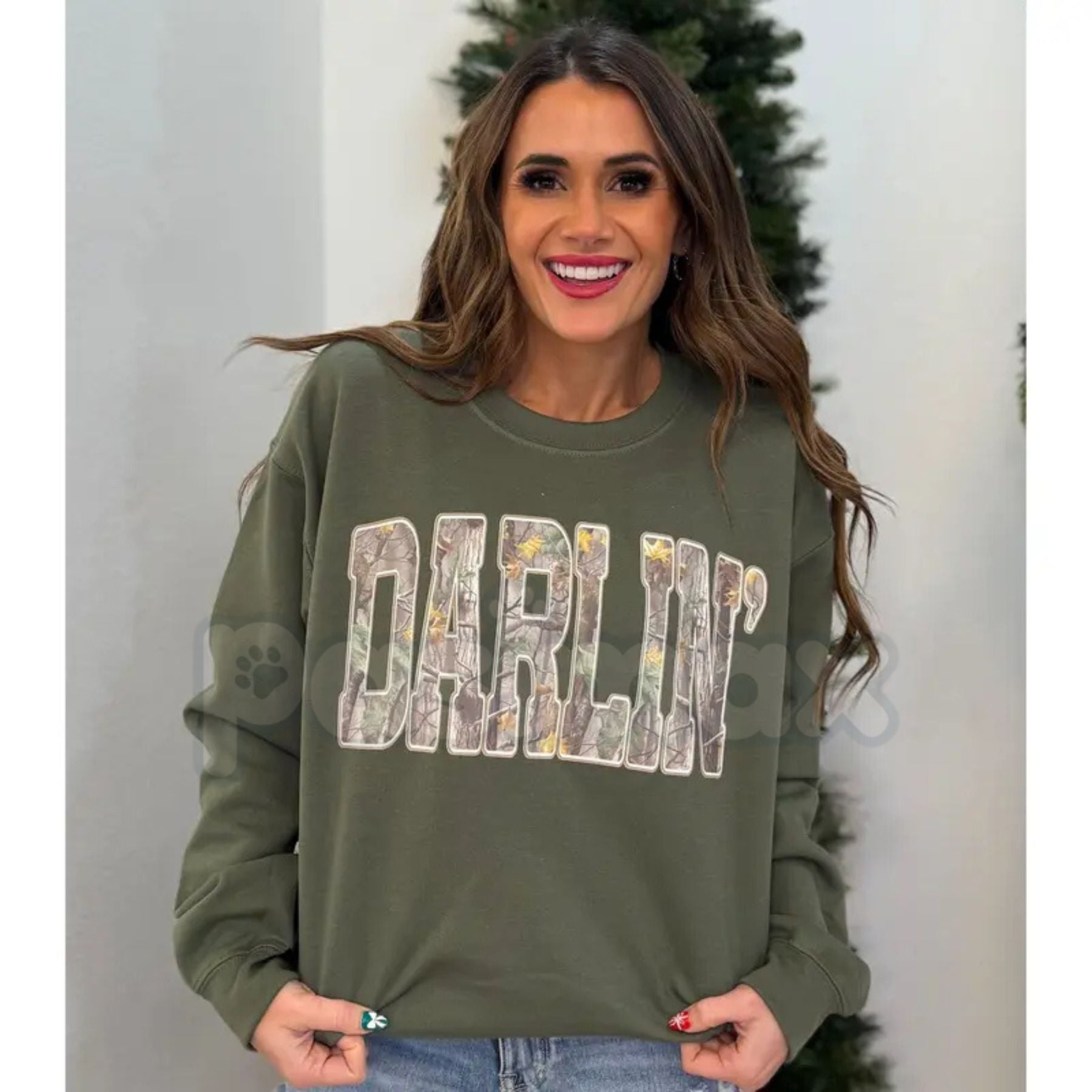 Pasimax Retro Camo Western Darlin Sweatshirt | Country Distressed Cowboy Quote Shirt | Vintage Camouflage Western Jumper | Na