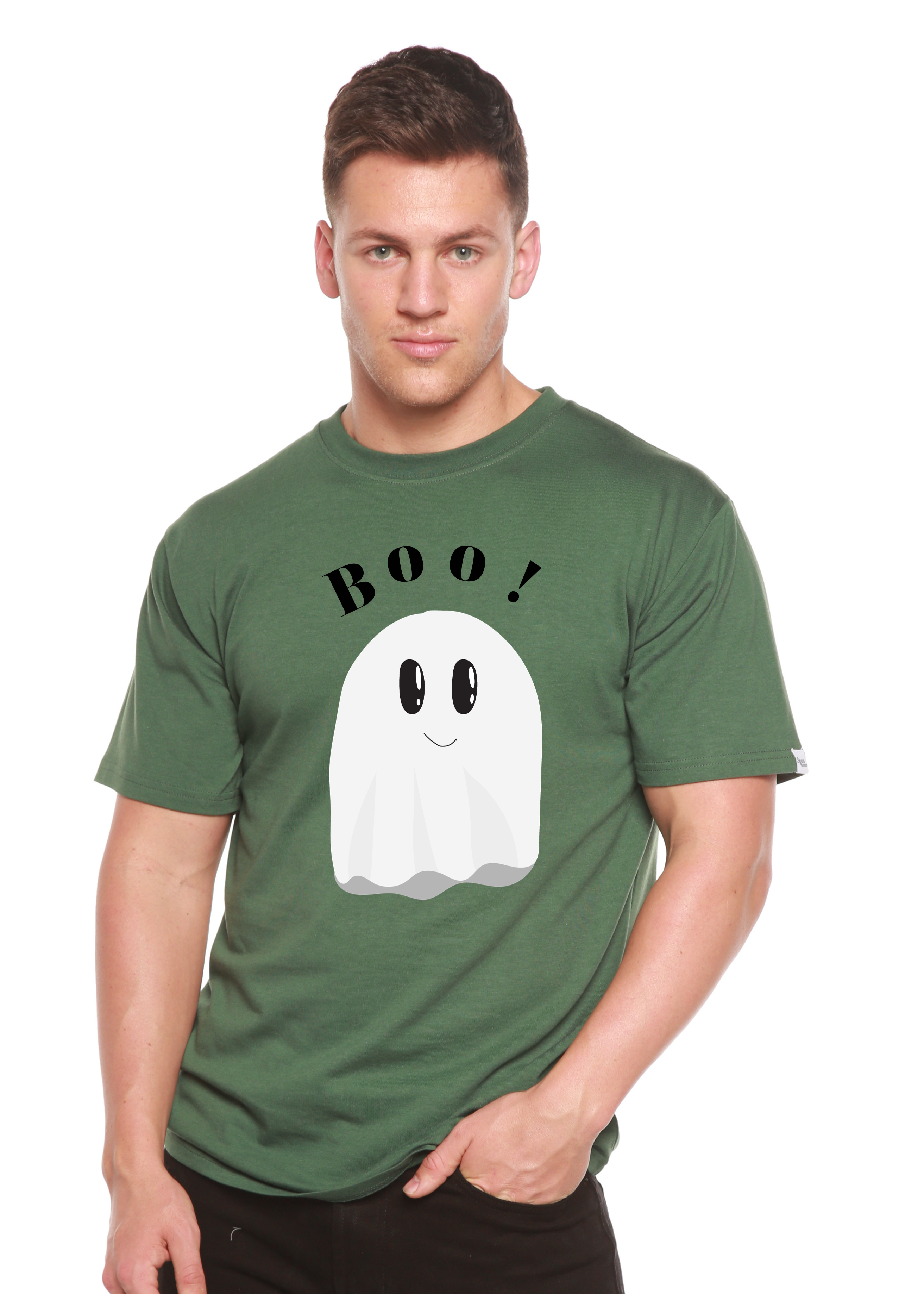 Spun Bamboo Boo Men's Bamboo Viscose/Organic Cotton Short Sleeve Graphic T-Shirt — detail close-up