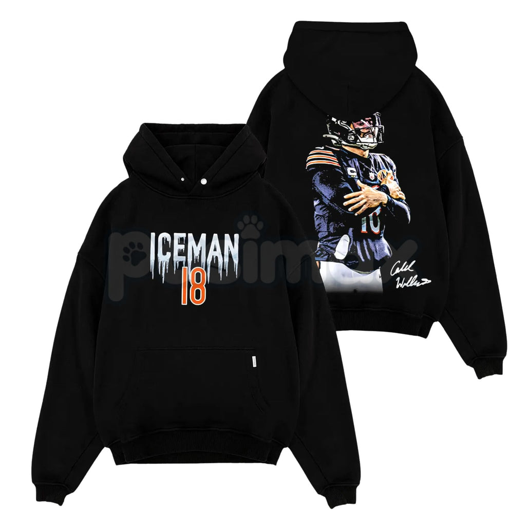Pasimax Caleb Williams 18 – Iceman 'Cold' Celly For Da Bears Cotton Hoodie, Sweatshirt & T-Shirt — side view