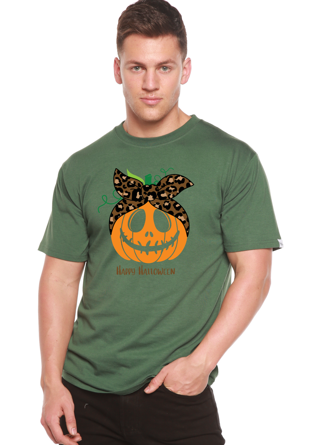 Spun Bamboo Happy Halloween Men's Bamboo Viscose/Organic Cotton Short Sleeve Graphic T-Shirt — back view