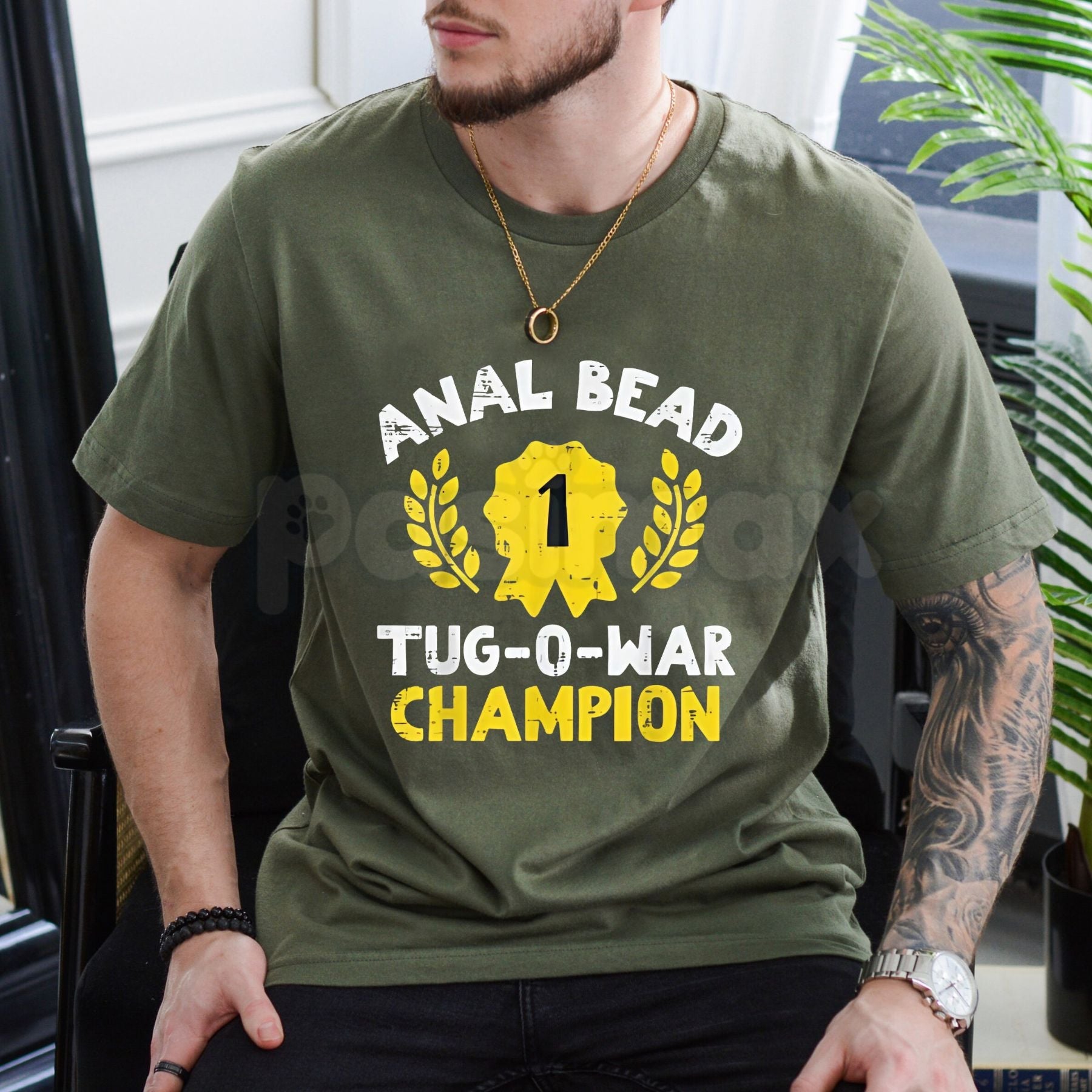Pasimax "Bead Tug O War Champion" T-Shirt - Funny Adult Humor Graphic Tee, Suggestive Sarcastic Slogan Shirt, Men's & Women's