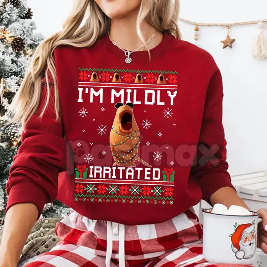 Pasimax Mildly Irritated Christmas Sweatshirt | Funny Meme Ugly Christmas Sweater | Relatable Holiday Jumper | Sarcastic Xmas