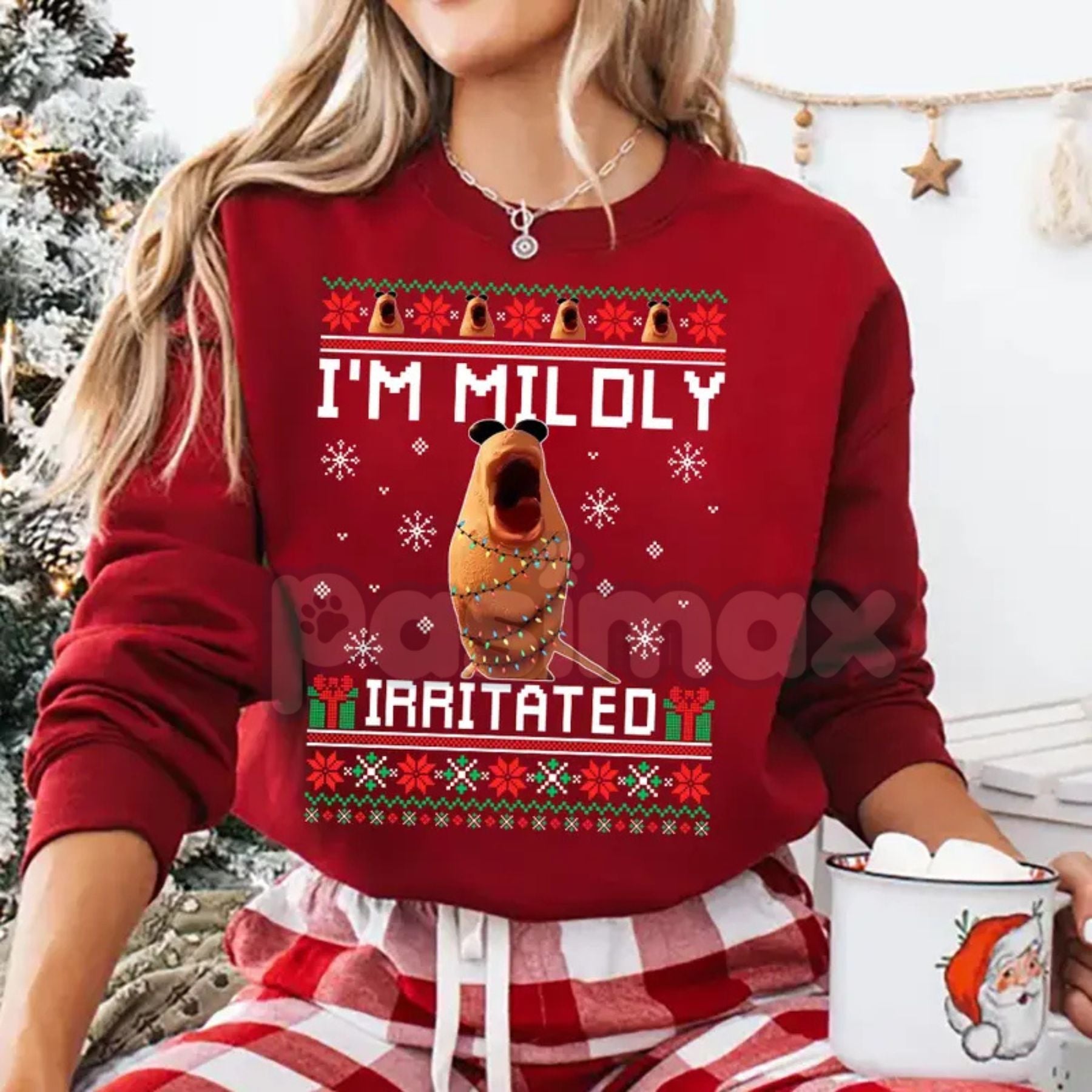 Pasimax Mildly Irritated Christmas Sweatshirt | Funny Meme Ugly Christmas Sweater | Relatable Holiday Jumper | Sarcastic Xmas