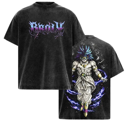 The Nightmare Warrior: Broly DBZ Washed Tee – Heavyweight Cotton Relaxed Fit Retro Anime Graphic T-Shirt