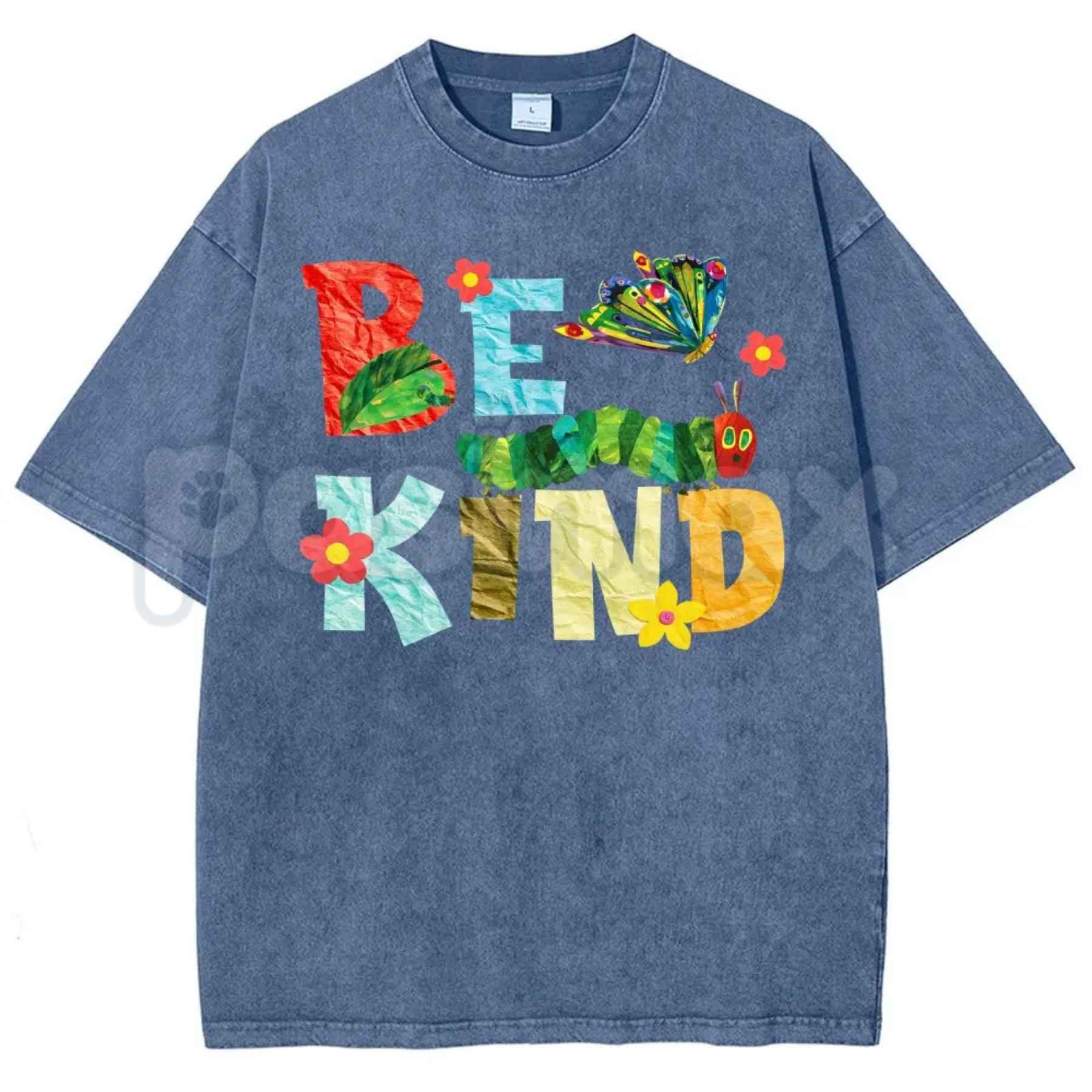 Be Kind Paper Collage Bug Butterfly Floral T-Shirt – Retro Cottagecore Graphic Tee, Vintage Washed Lightweight Cotton Botanical Unisex Top