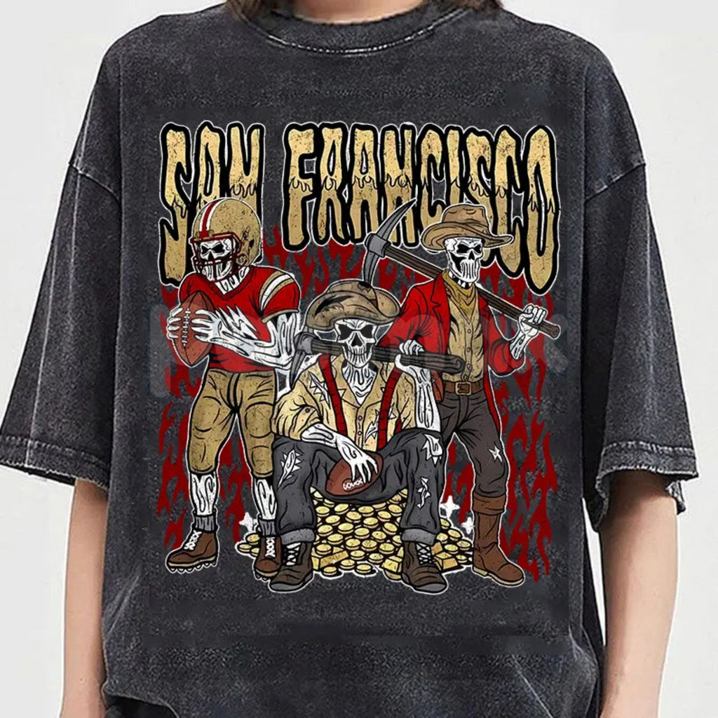 Pasimax Teams Football Skull Vintage Washed T-Shirt — side view