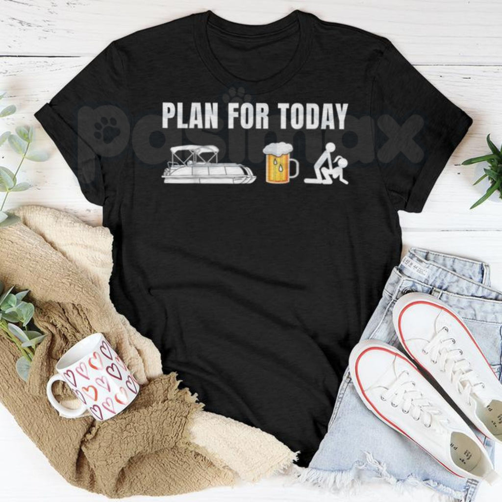 Funny Pontoon Boat "Plan For Today" T-Shirt – Beer & Boating Mens Graphic Tee, Premium 100% Cotton Lake Life Humor Top, Soft Lived-In Heavyweight Nautical Drinking Shirt, Made in USA
