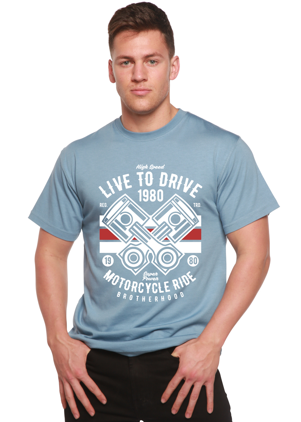 Spun Bamboo Live To Ride 1980 Men's Bamboo Viscose/Organic Cotton Short Sleeve Graphic T-Shirt — back view