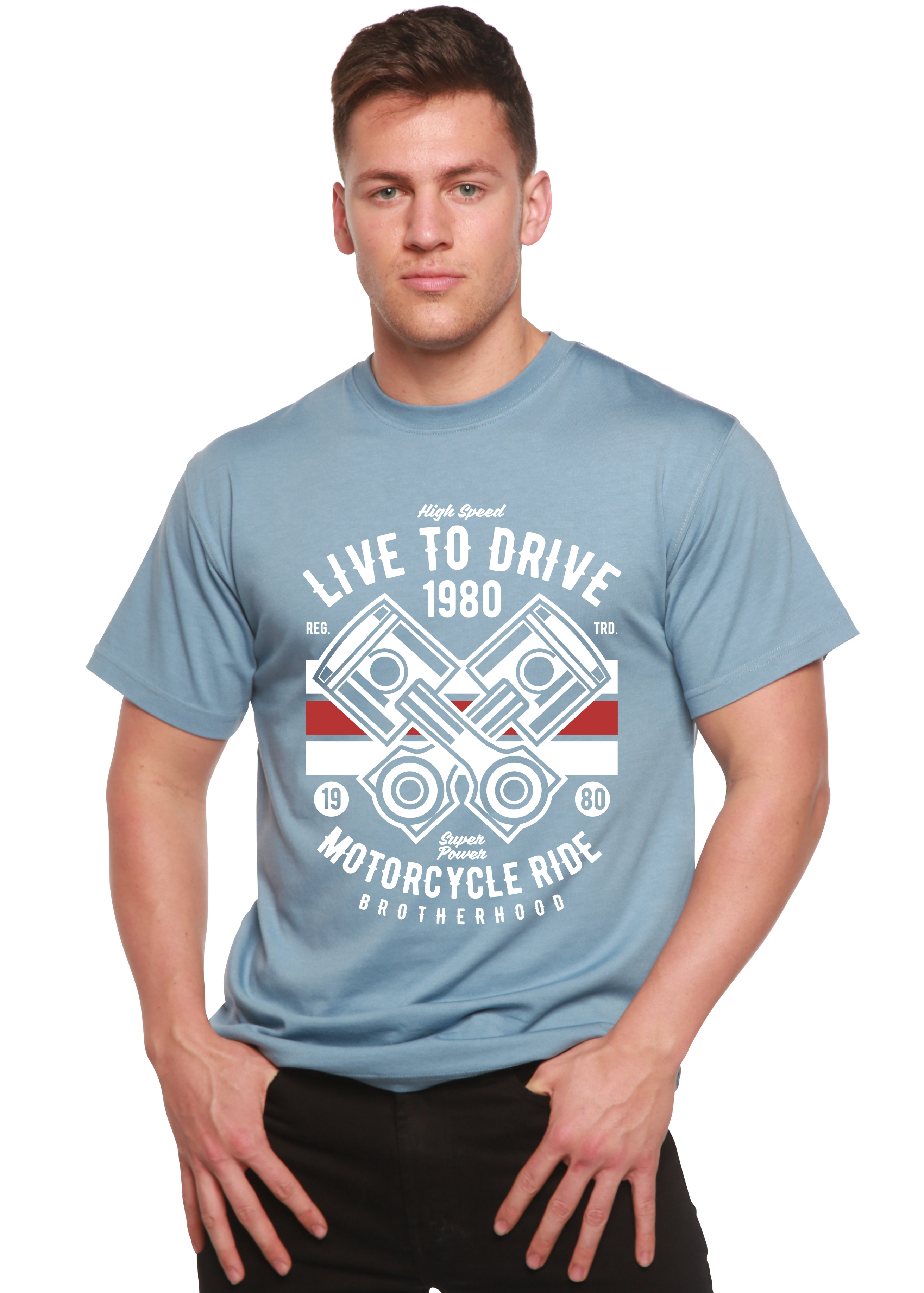 Spun Bamboo Live To Ride 1980 Men's Bamboo Viscose/Organic Cotton Short Sleeve Graphic T-Shirt — back view