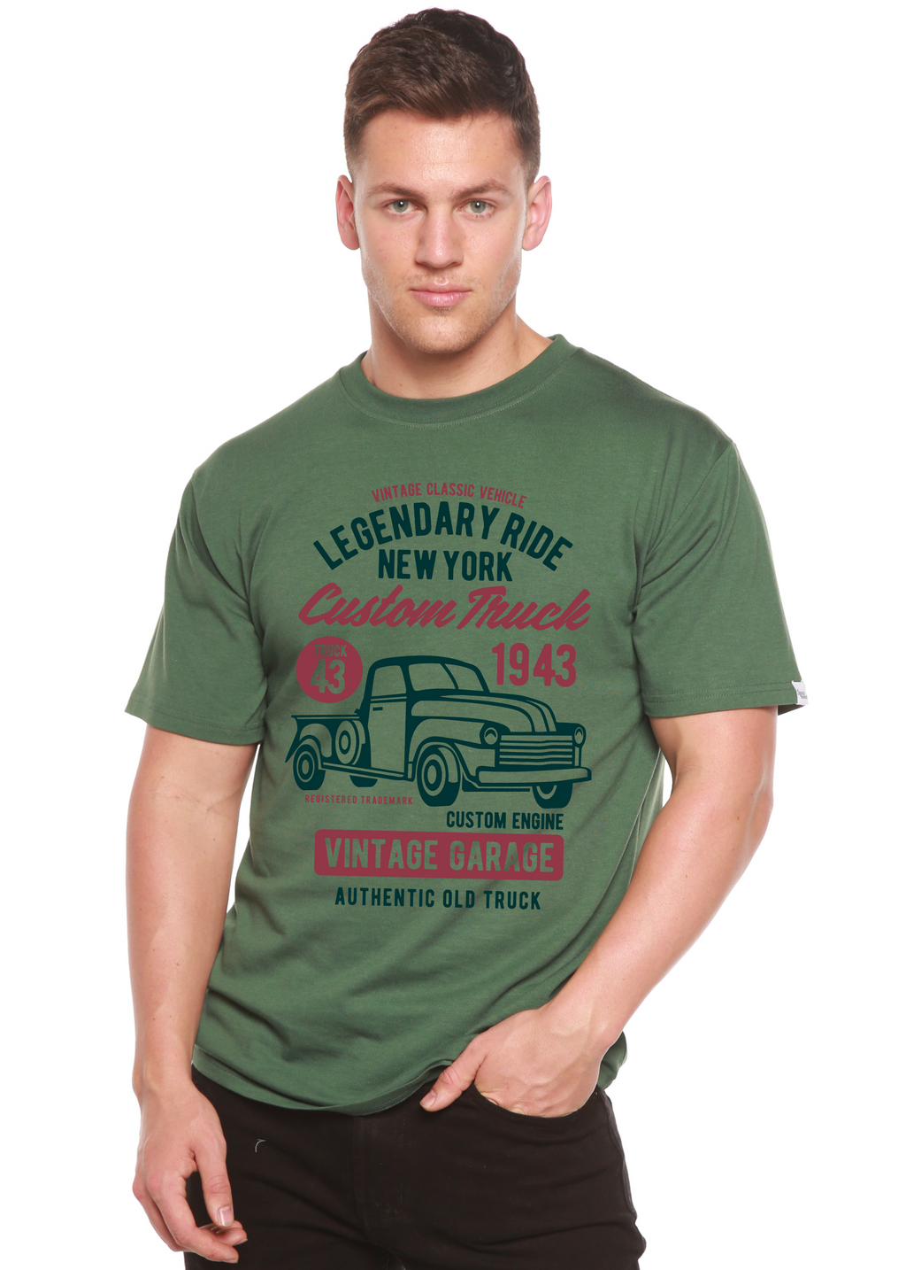 Spun Bamboo Legendary Ride Custom Truck Men's Bamboo Viscose/Organic Cotton Short Sleeve Graphic T-Shirt — alternative angle