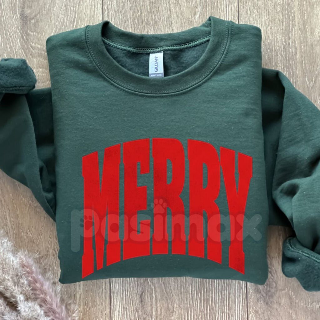 Pasimax MERRY Christmas Holiday Sweatshirt | Elegant Festive Jumper | Classic Cozy High Neck Crewneck | Upscale Xmas Apparel 