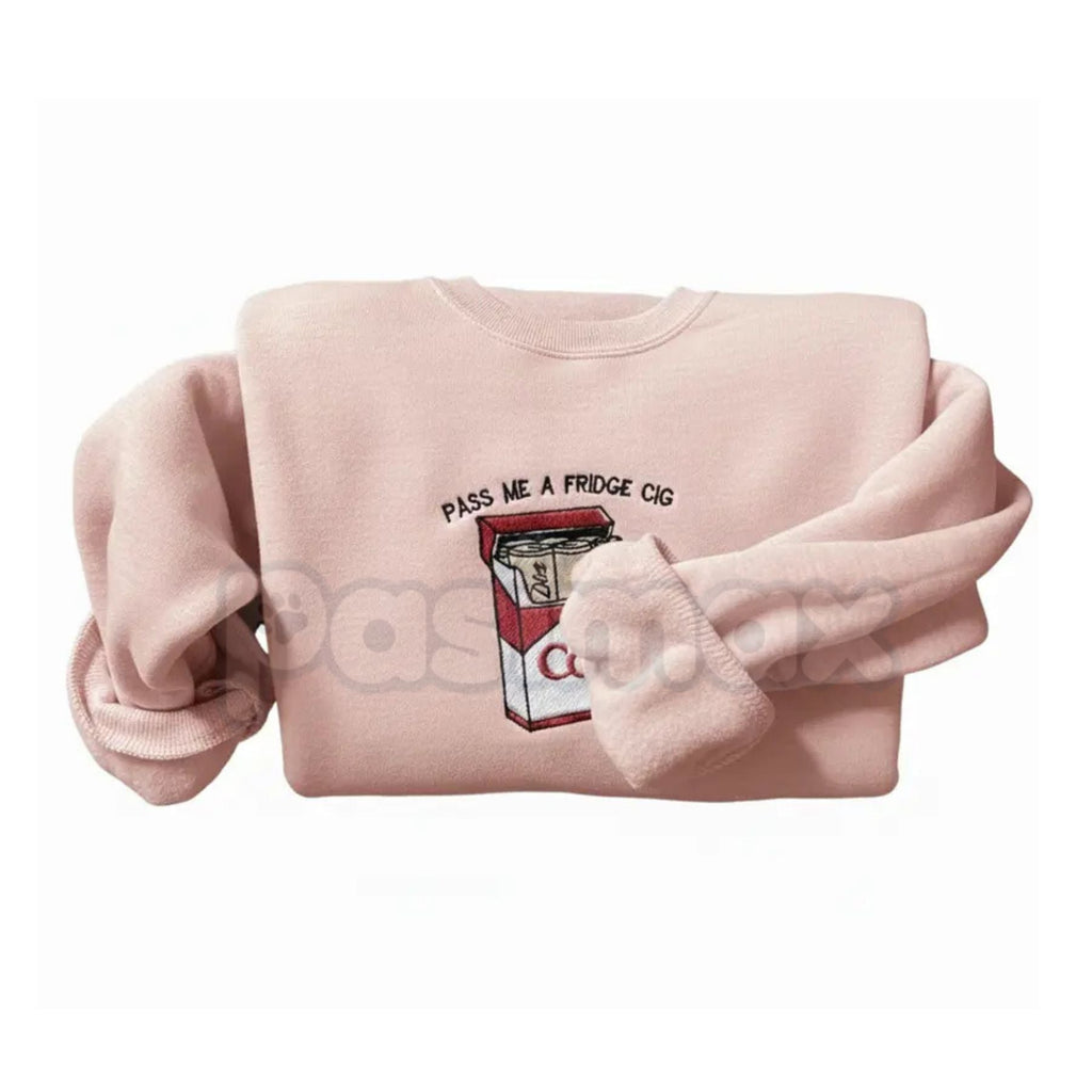 Pasimax Funny Embroidered "Pass Me A Fridge" Sweatshirt – Humorous Quote Crewneck — side view