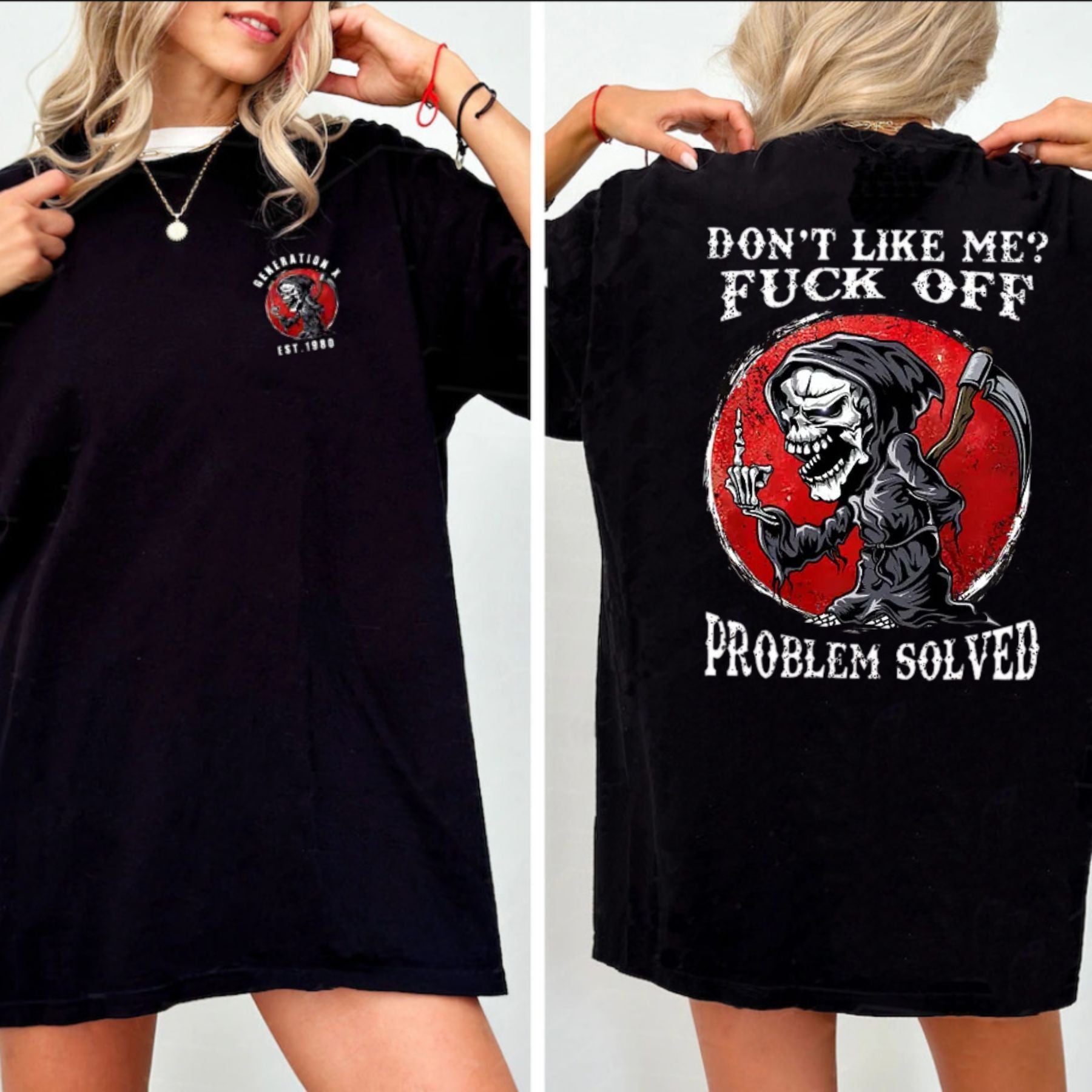 Pasimax Don’t Like Me F*ck Off Problem Solved T-Shirt — side view
