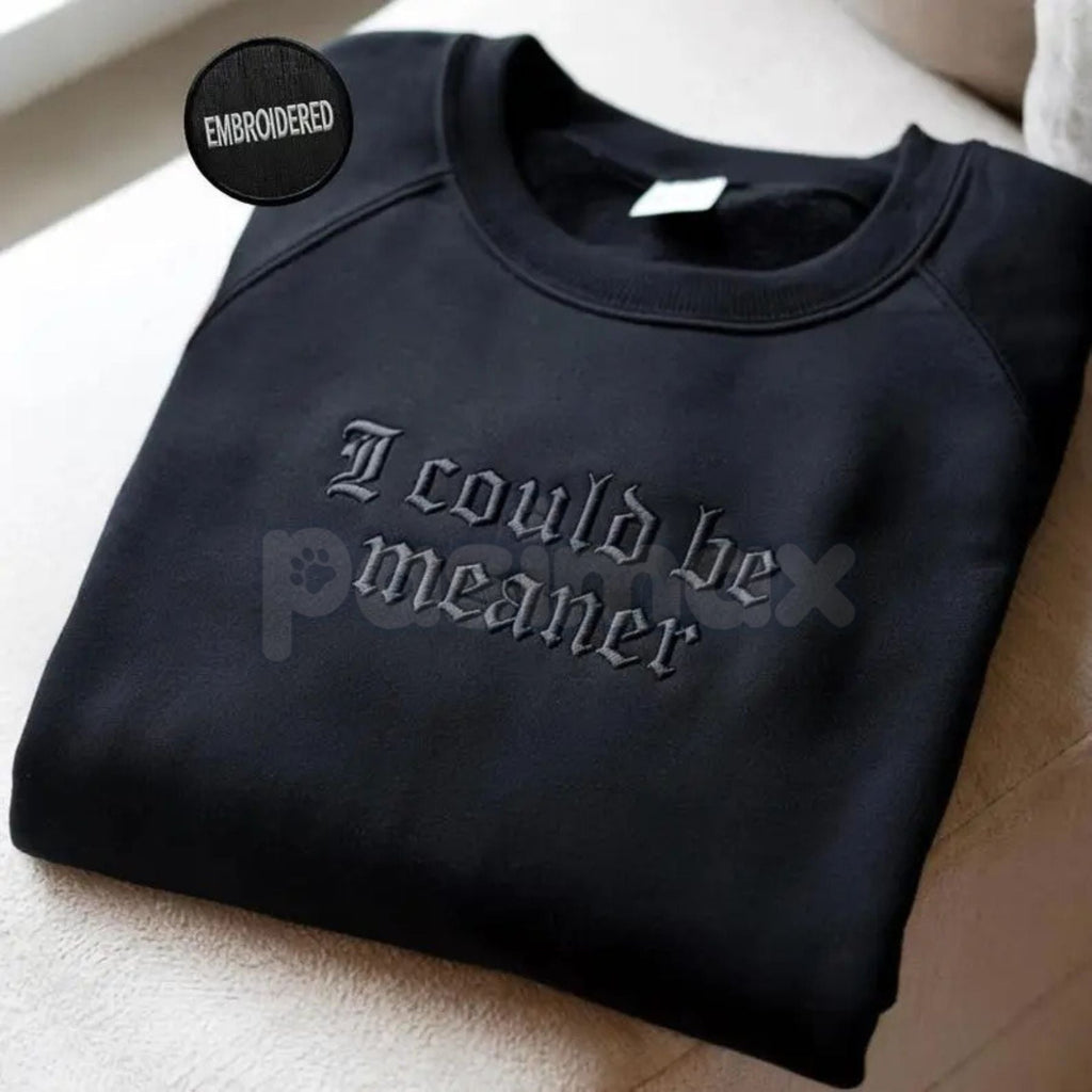 Pasimax Embroidered "I Could Be Meaner" Sweatshirt – Sarcastic Funny Quote Crewneck — side view