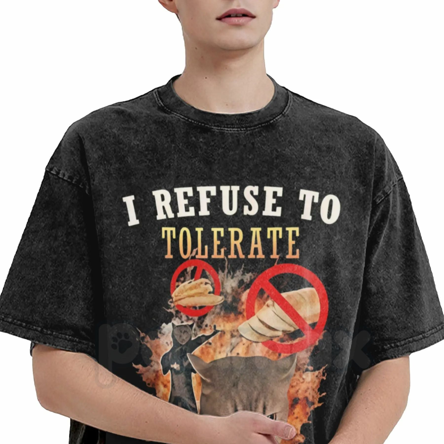 Pasimax I Refuse To Tolerate Gluten Washed T-Shirt – Funny Sarcastic Quote Tee, Vintage Gluten-Free Graphic Shirt — side view