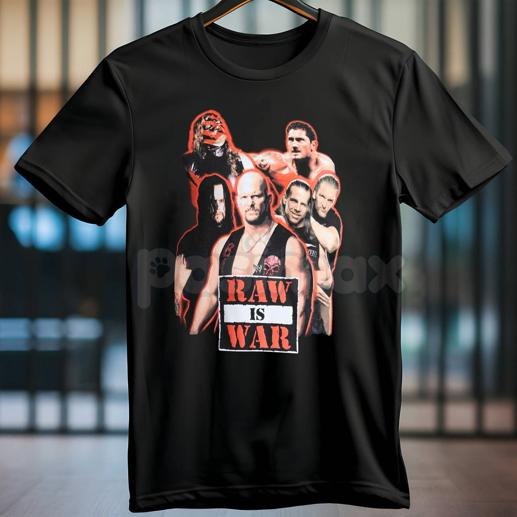 Pasimax WWE Raw Is War Graphic T-Shirt - Vintage Attitude Era Wrestling Tee, Men's and Big Men's Retro WWE Shirt, Classic Mon