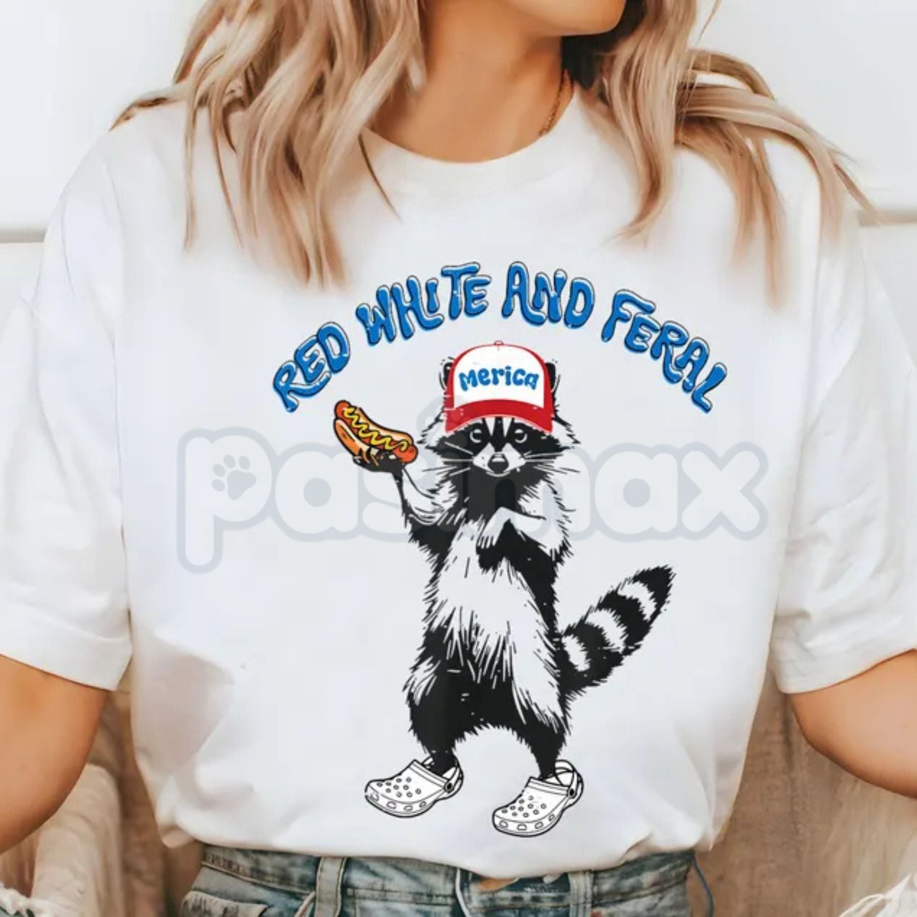 USA "Feral Raccoon" Red White & Blue T-Shirt – Funny Patriotic Trash Panda Tee, Premium 100% Cotton American Chaos Top, Soft Lived-In Heavyweight Rowdy Raccoon Shirt, Made in USA