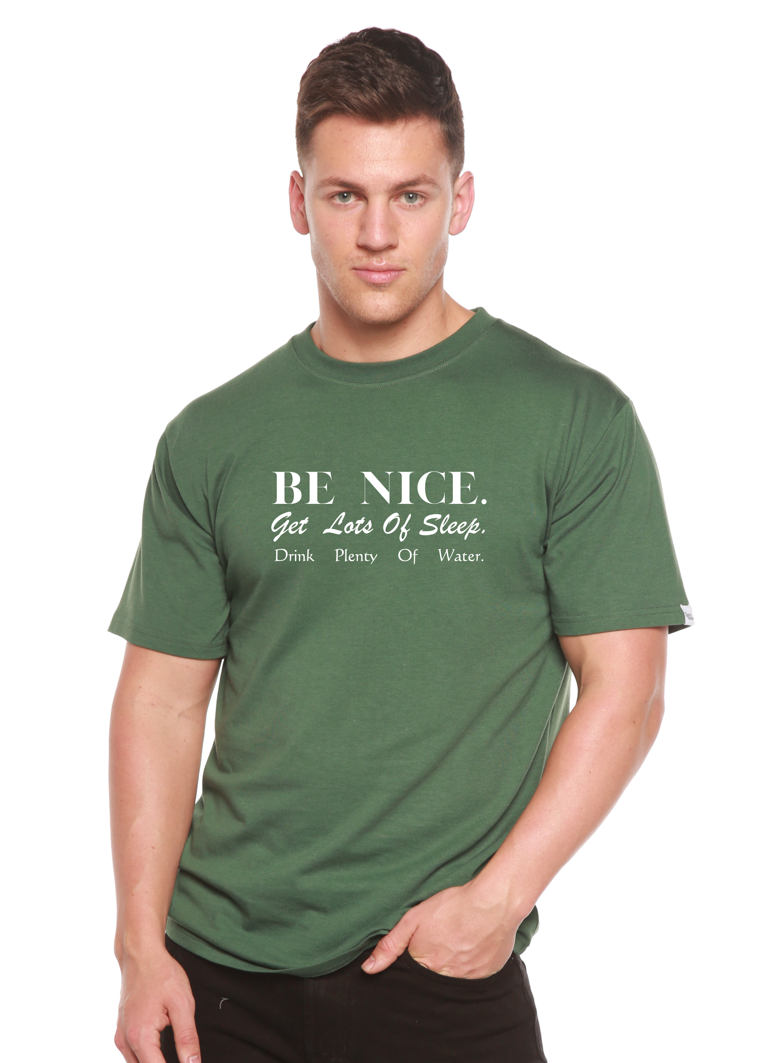 Spun Bamboo Be Nice Men's Bamboo Viscose/Organic Cotton Short Sleeve Graphic T-Shirt — lifestyle context