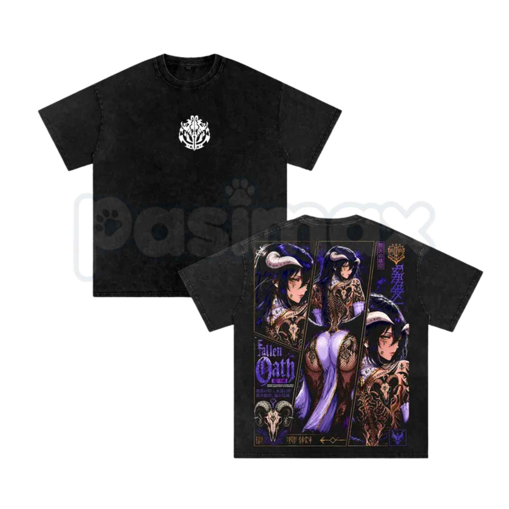 Albedo Succubus Anime T-Shirt – Retro Overlord Graphic Tee, Vintage Washed Dark Fantasy Lightweight Cotton Unisex Manga Top