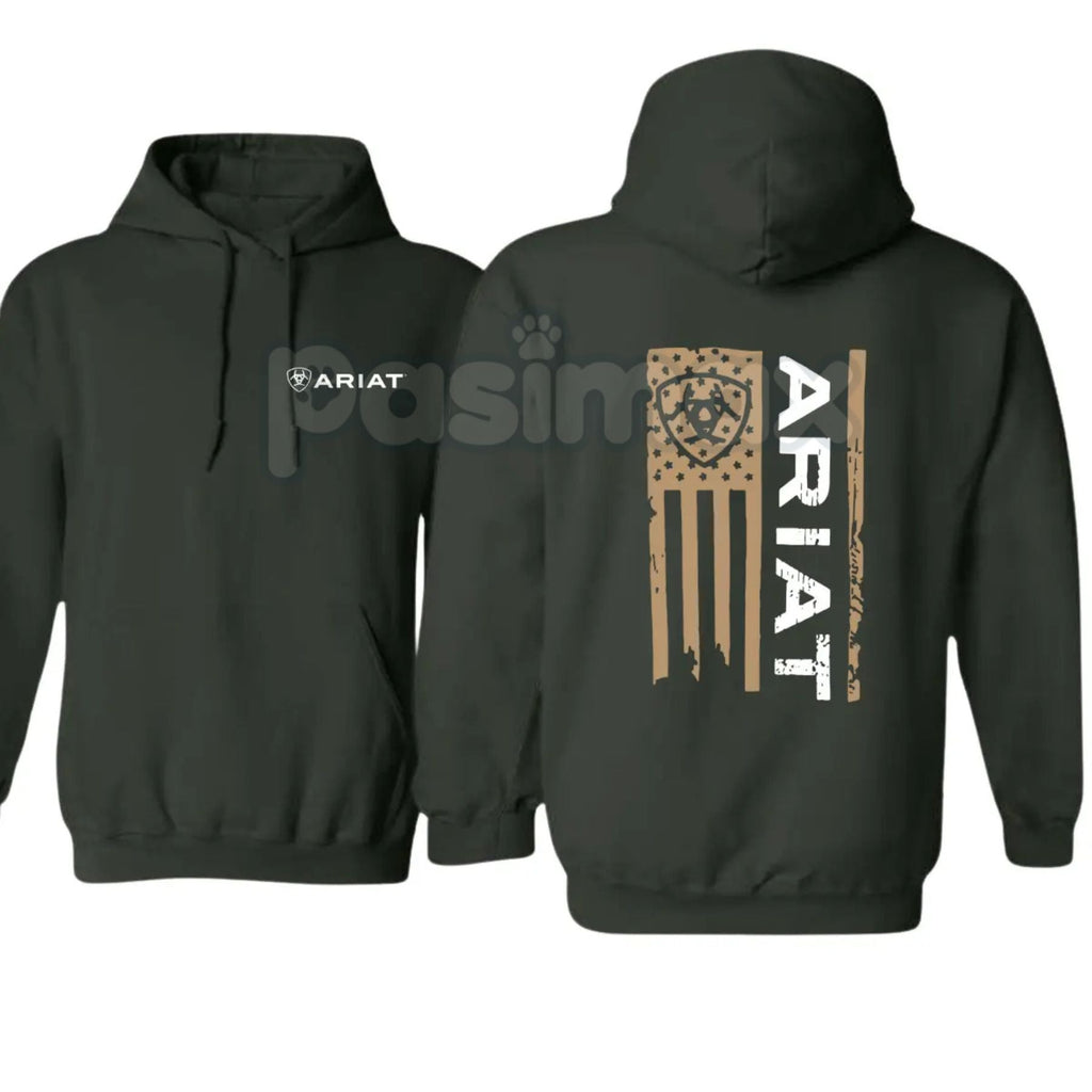 Pasimax Ariat Flag Hoodie – Western Lifestyle Apparel Pullover, Classic Cowboy Style & American Flag Graphic, Unisex — side v
