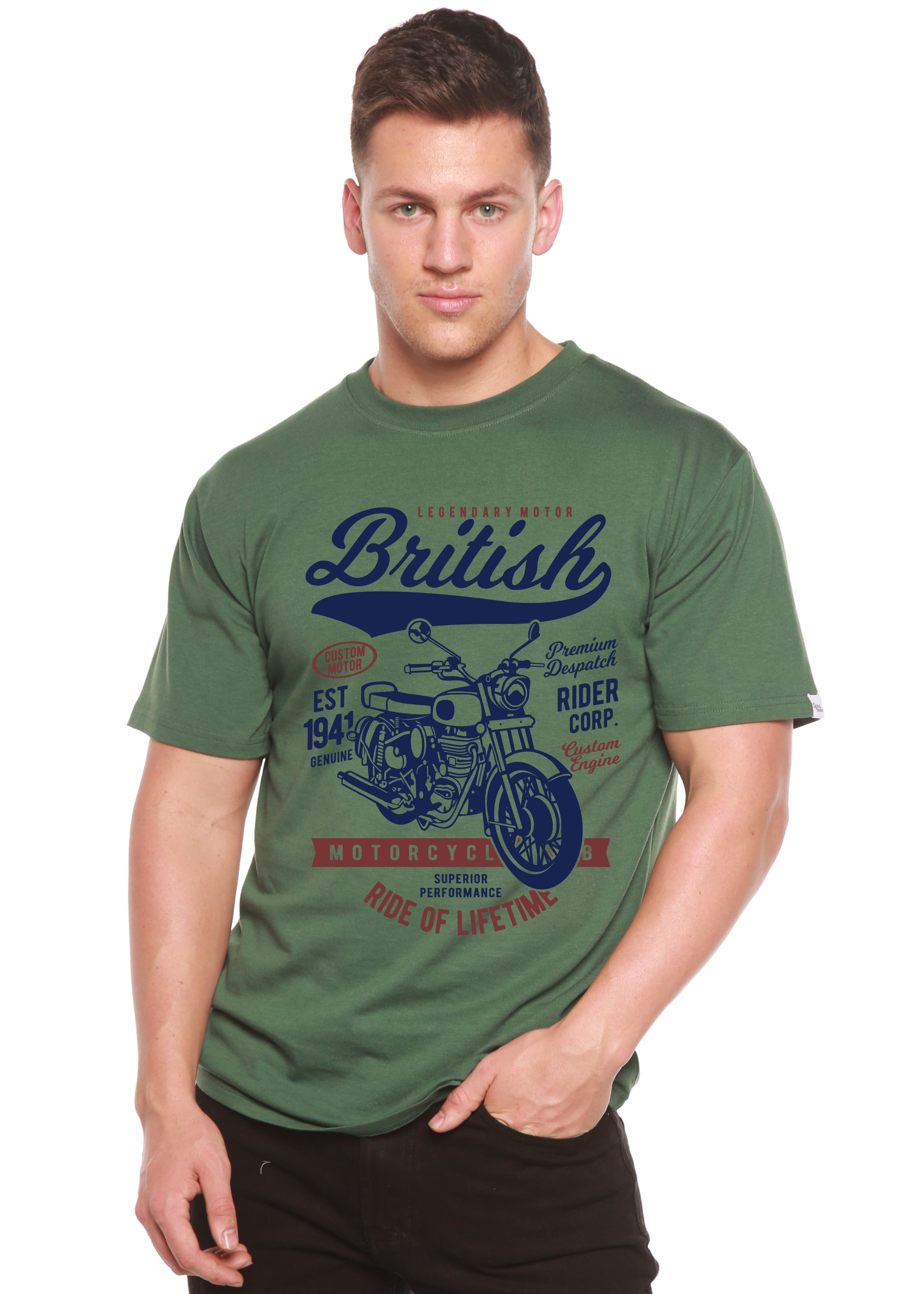 Spun Bamboo British Motorcycle Men's Bamboo Viscose/Organic Cotton Short Sleeve Graphic T-Shirt — back view