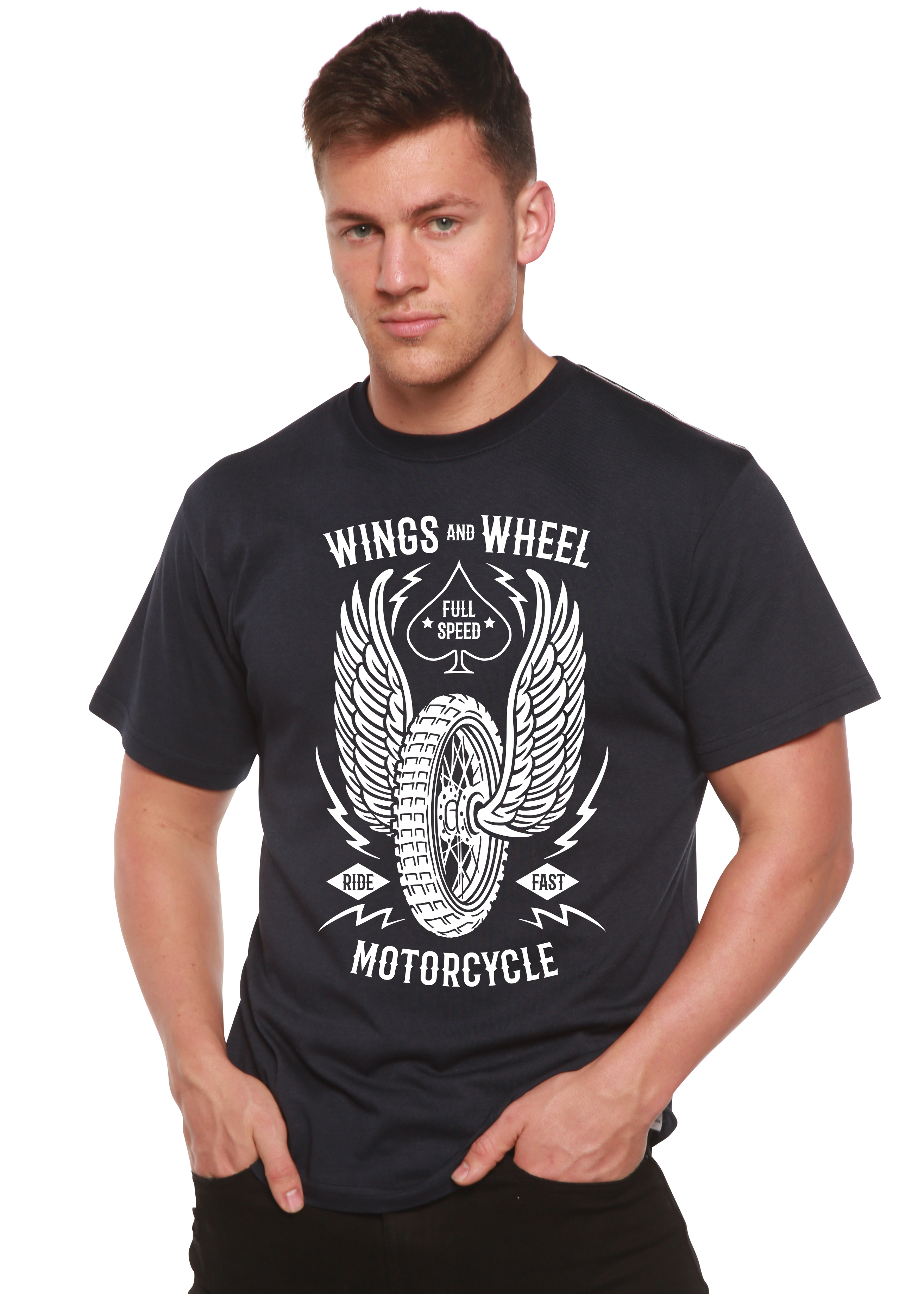 Spun Bamboo Wings And Wheel Spun Bamboo® Men's Bamboo Viscose/Organic Cotton Short Sleeve Graphic T-Shirt — detail close-up