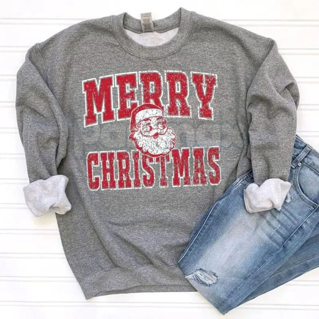 Pasimax Retro Merry Christmas Santa Sweatshirt | Vintage Holiday Crewneck Jumper | Nostalgic Graphic Top — side view