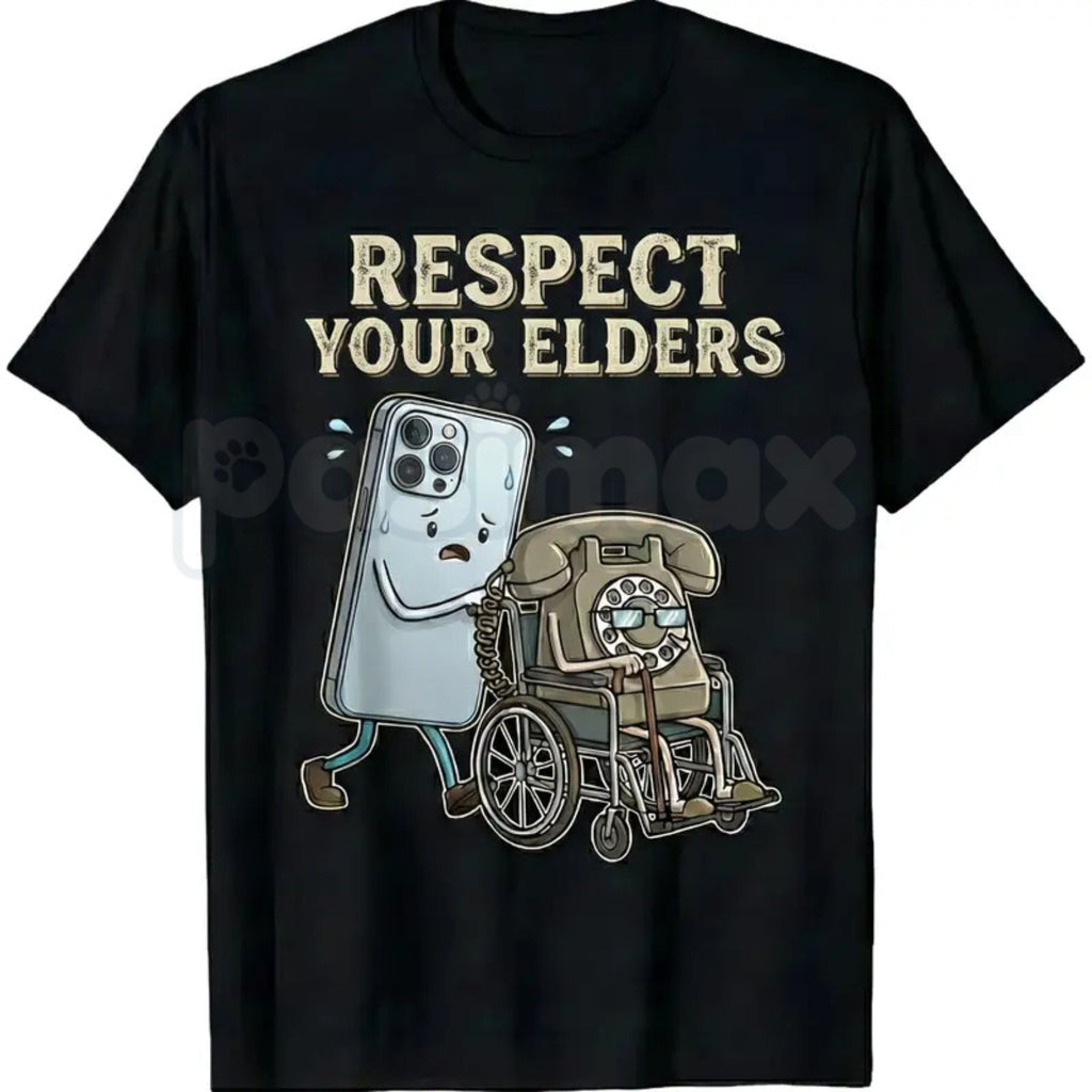"Respect Your Elders" Tech Graphic T-Shirt – Funny Floppy Disk Retro PC Tee, Premium 100% Cotton Gamer & IT Humor Top, Soft Lived-In Heavyweight Nerd Culture Shirt, Made in USA