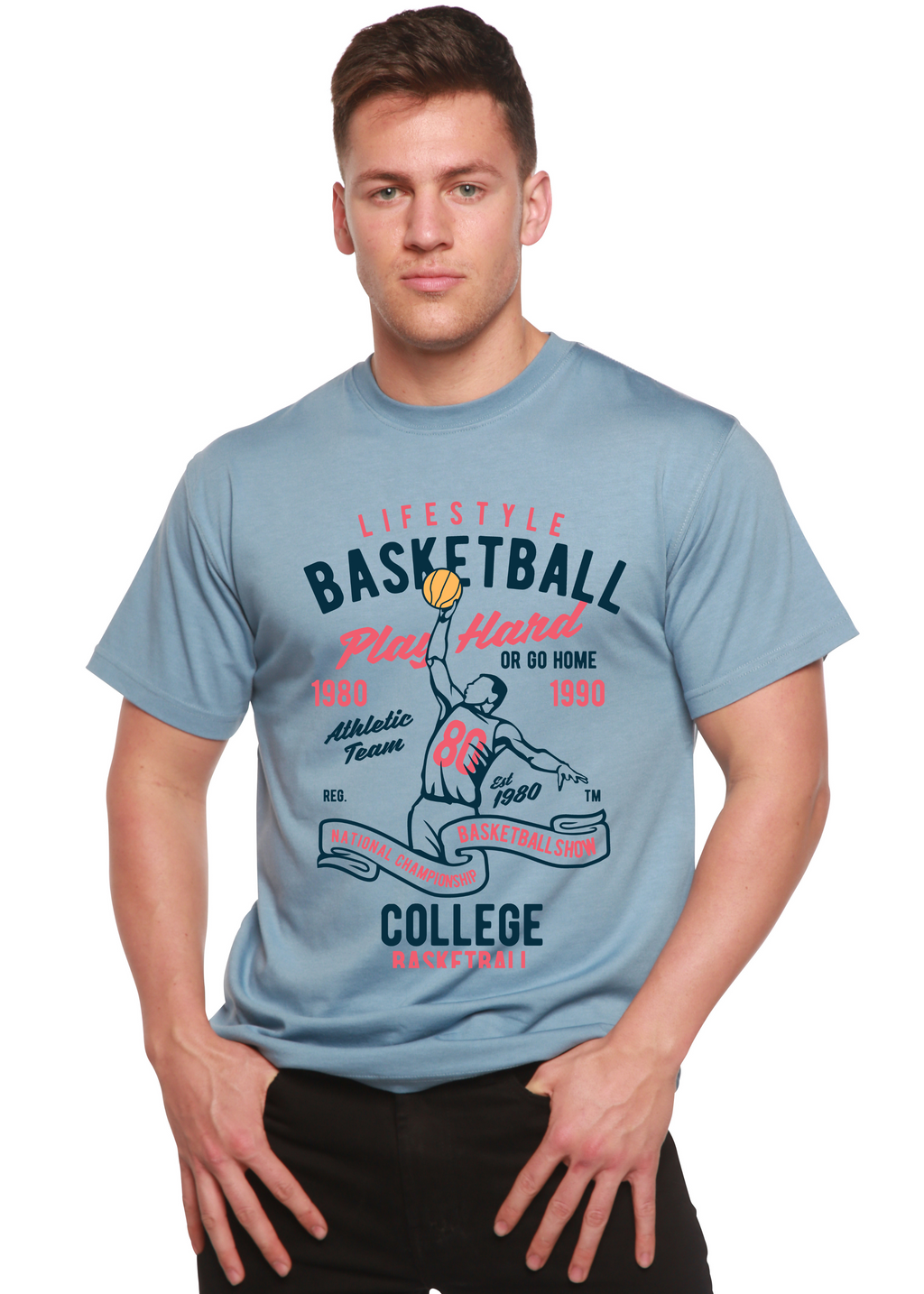Spun Bamboo Life Style Basketball Men's Bamboo Viscose/Organic Cotton Short Sleeve Graphic T-Shirt — side view