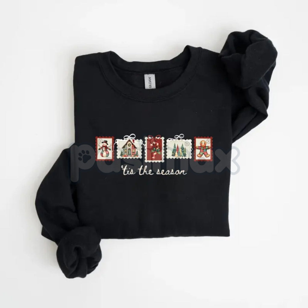 Pasimax Retro Winter Stamp Sweatshirt | Vintage Holiday Postal Jumper | Nostalgic Christmas Mail Crewneck | Philately Gift — 