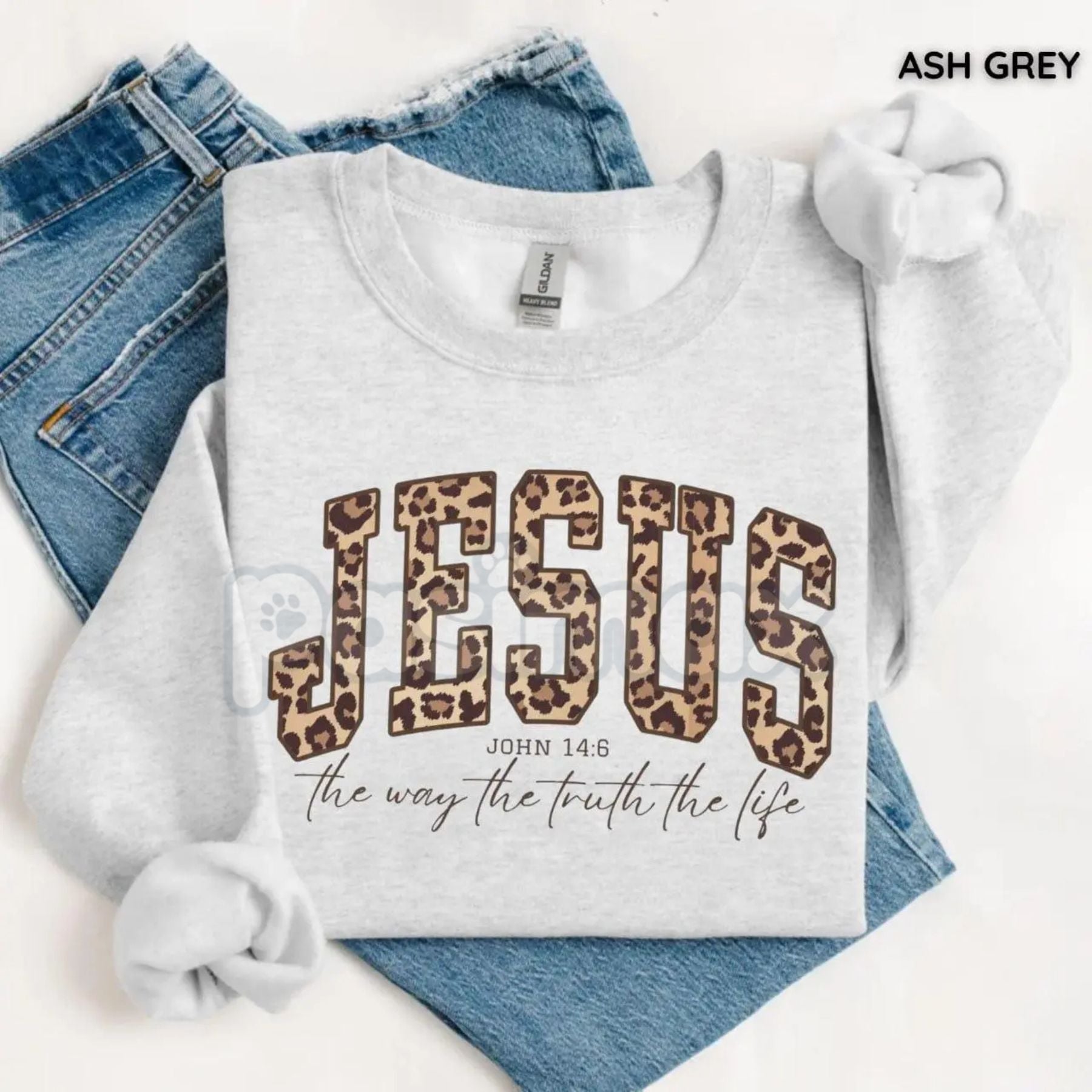 Pasimax Christian Jesus Leopard Sweatshirt | Cheetah Print Faith Crewneck | Modern Bible Verse Shirt for Women — side view