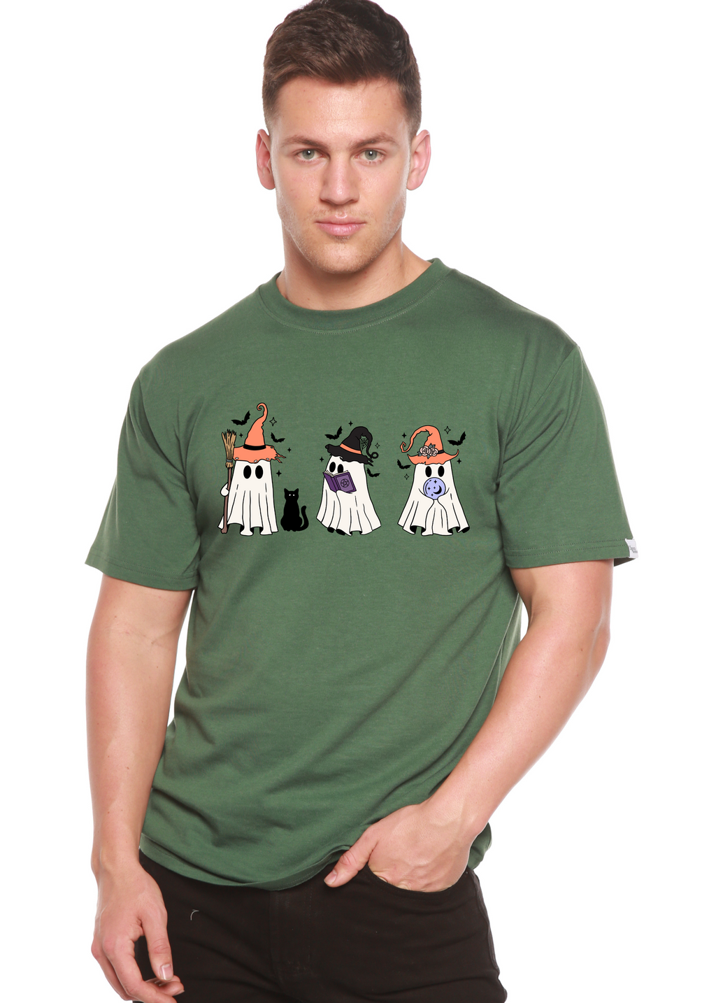 Spun Bamboo Halloween Boo Men's Bamboo Viscose/Organic Cotton Short Sleeve Graphic T-Shirt — back view