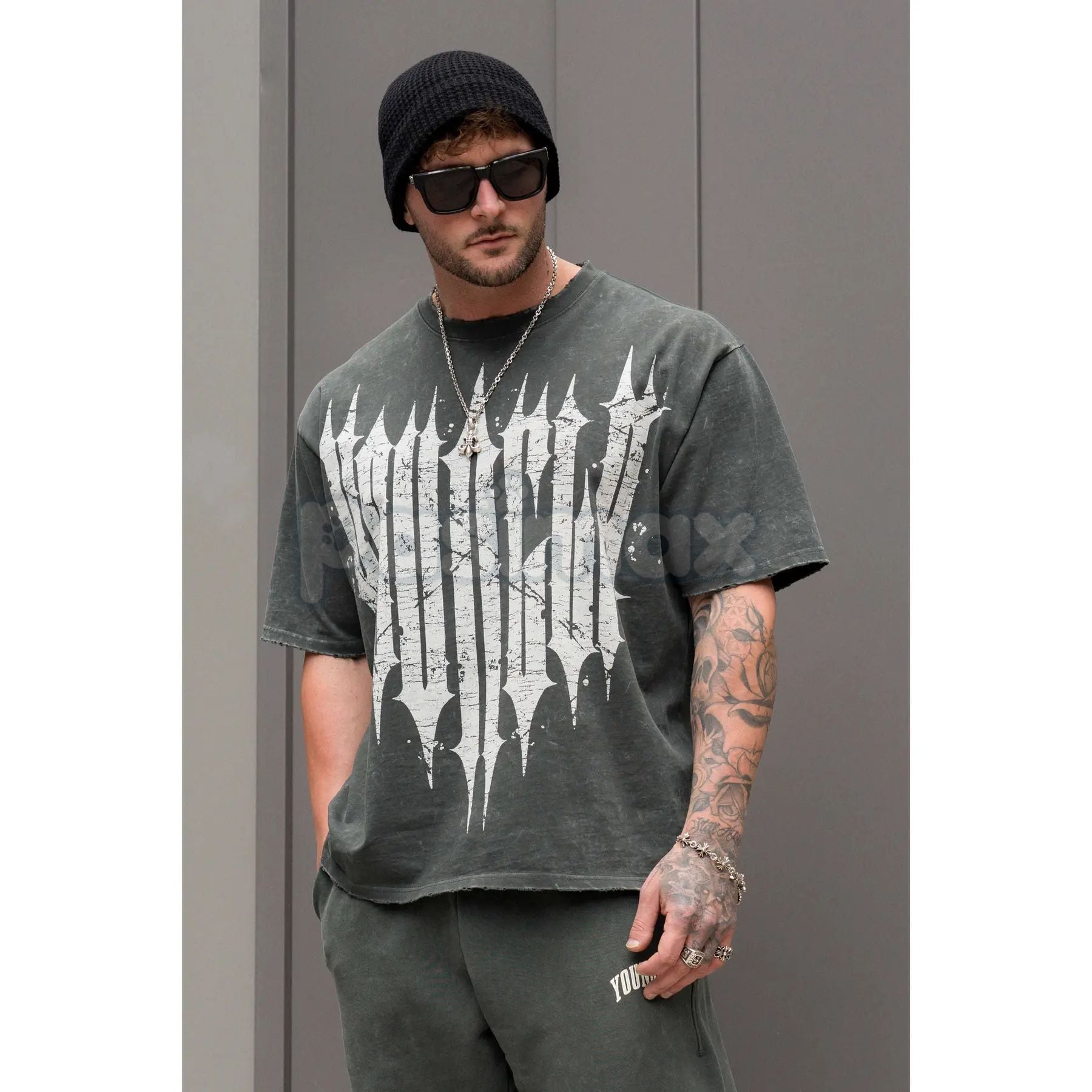 Pasimax "Revenge" Washed T-Shirt – Oversized Gothic Streetwear Graphic Tee, Heavy Vintage Cotton — side view