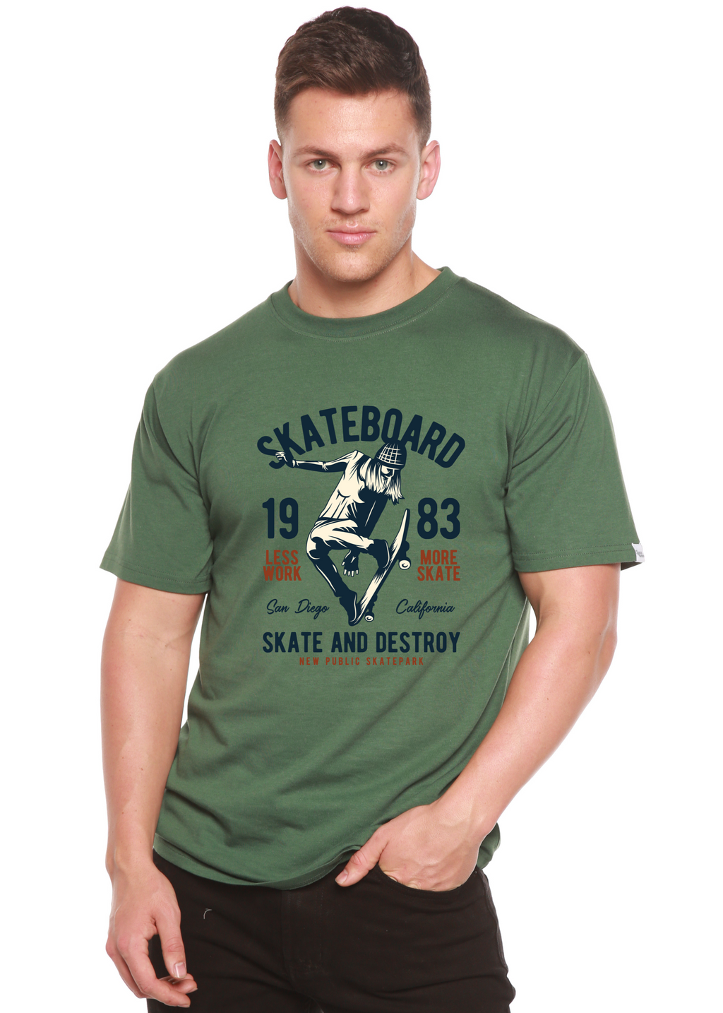 Spun Bamboo Skateboard 1983 Men's Bamboo Viscose/Organic Cotton Short Sleeve Graphic T-Shirt — side view