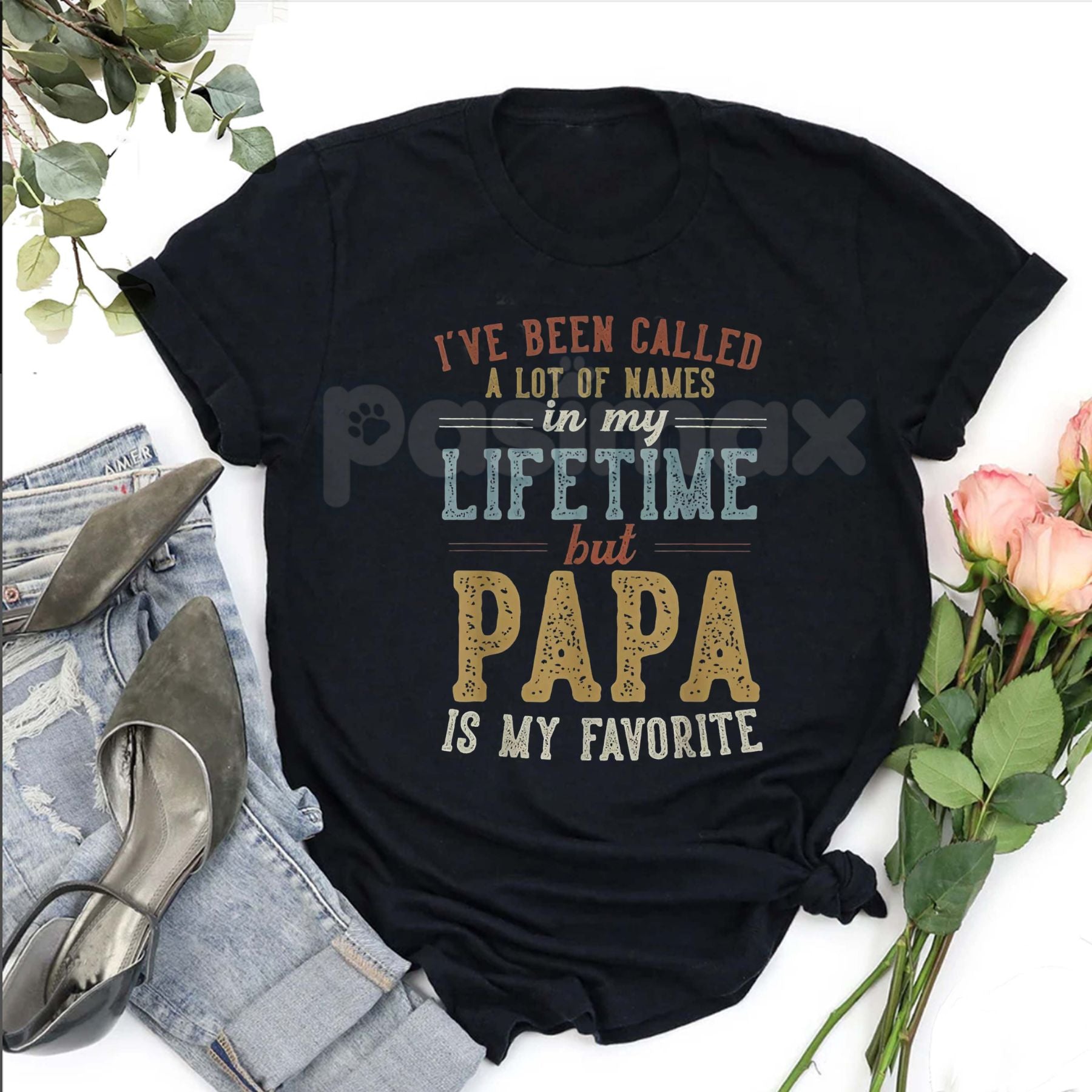 Pasimax "Papa Is My Favorite Name" Father's Day Papa T-Shirt - Heartfelt Grandfather Gift, Proud Papa Slogan Tee, Best Grandp