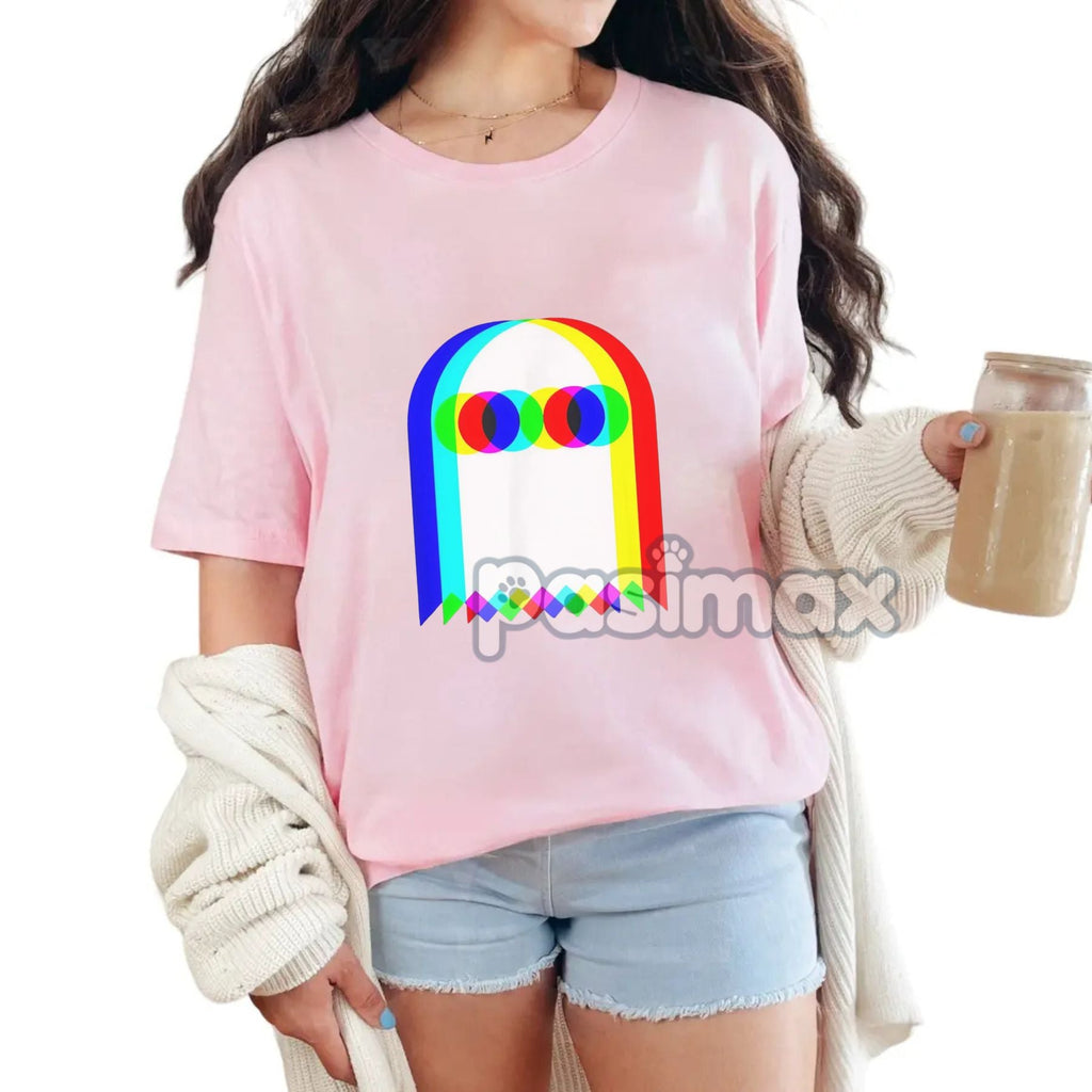 Pasimax Ghost Trippy Vaporwave T-Shirt - Halloween Rave EDM Party Tee, Techno Music Apparel — side view