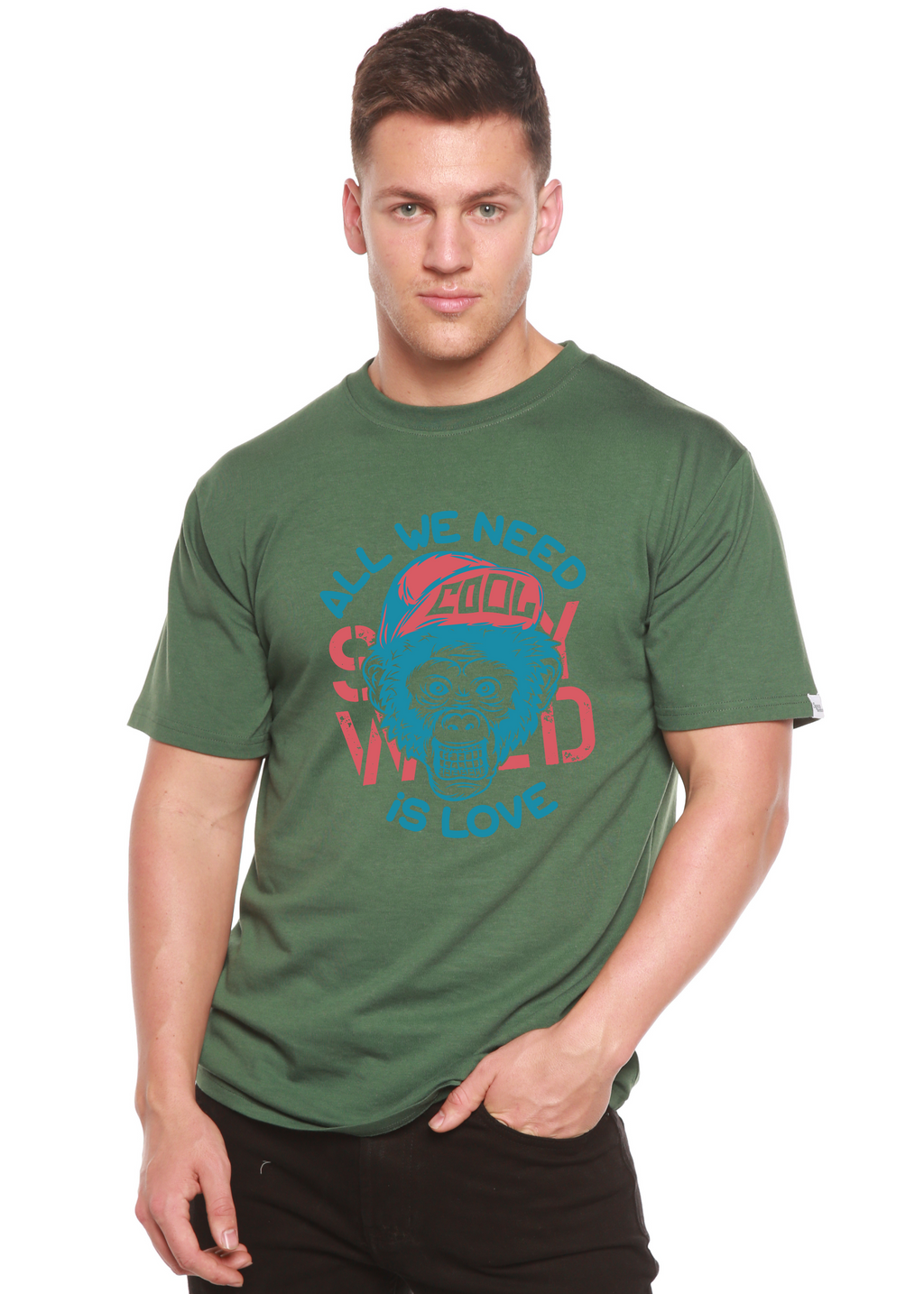 Spun Bamboo All We Need is Love Men's Bamboo Viscose/Organic Cotton Short Sleeve Graphic T-Shirt — color detail