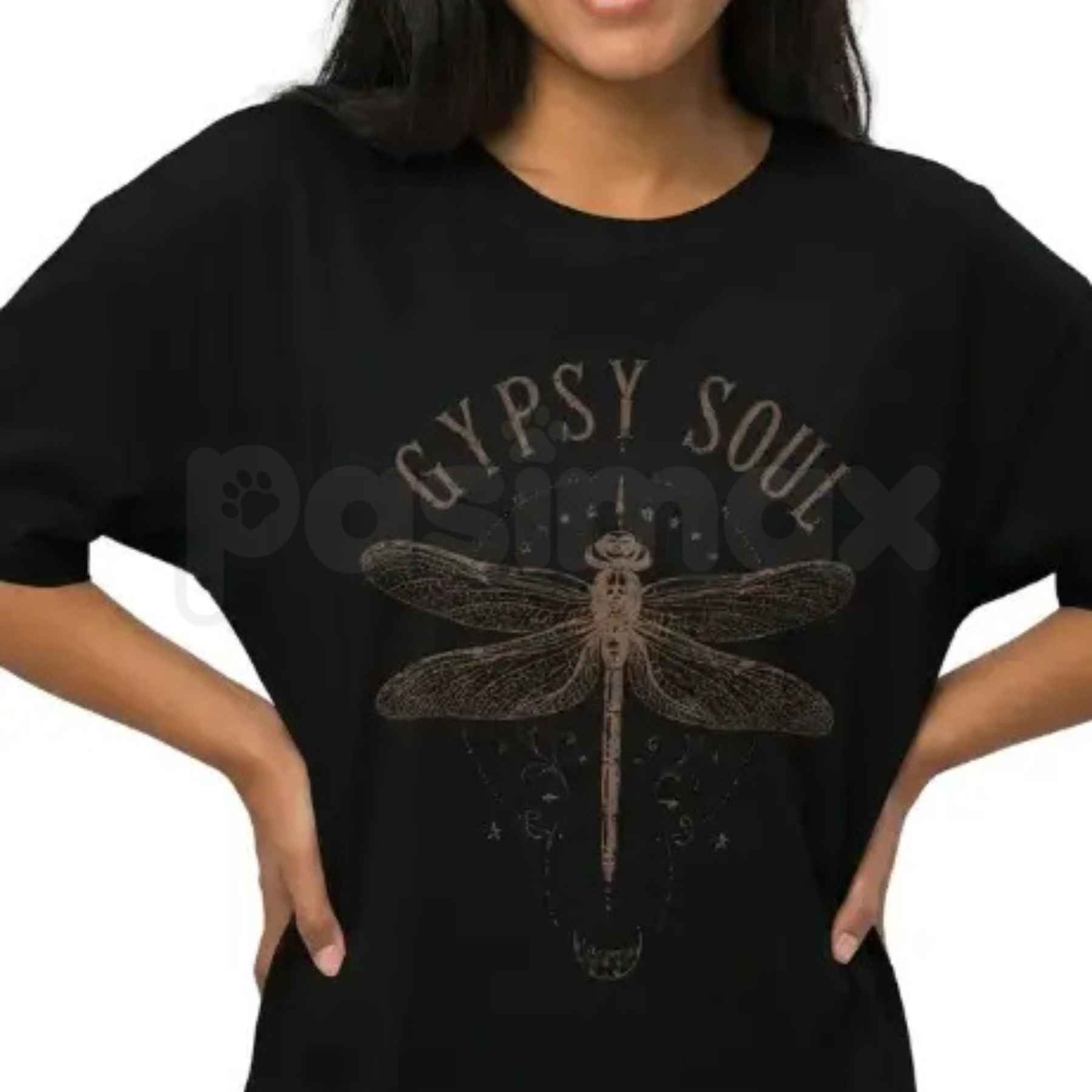 Boho Dragonfly Shirt Women Gypsy Soul Graphic Tee – Whimsical Botanical Meadow T-Shirt, Cottagecore Wanderlust Aesthetic Unisex Floral Top