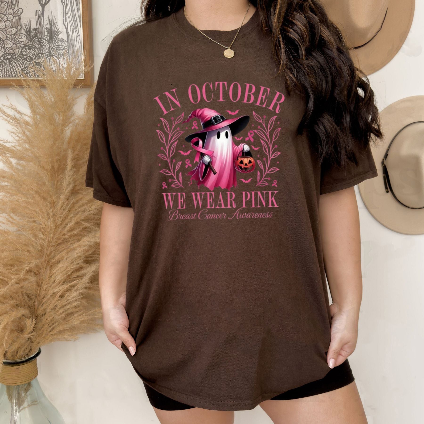 Pasimax In October We Wear Pink Ghost T-Shirt — side view