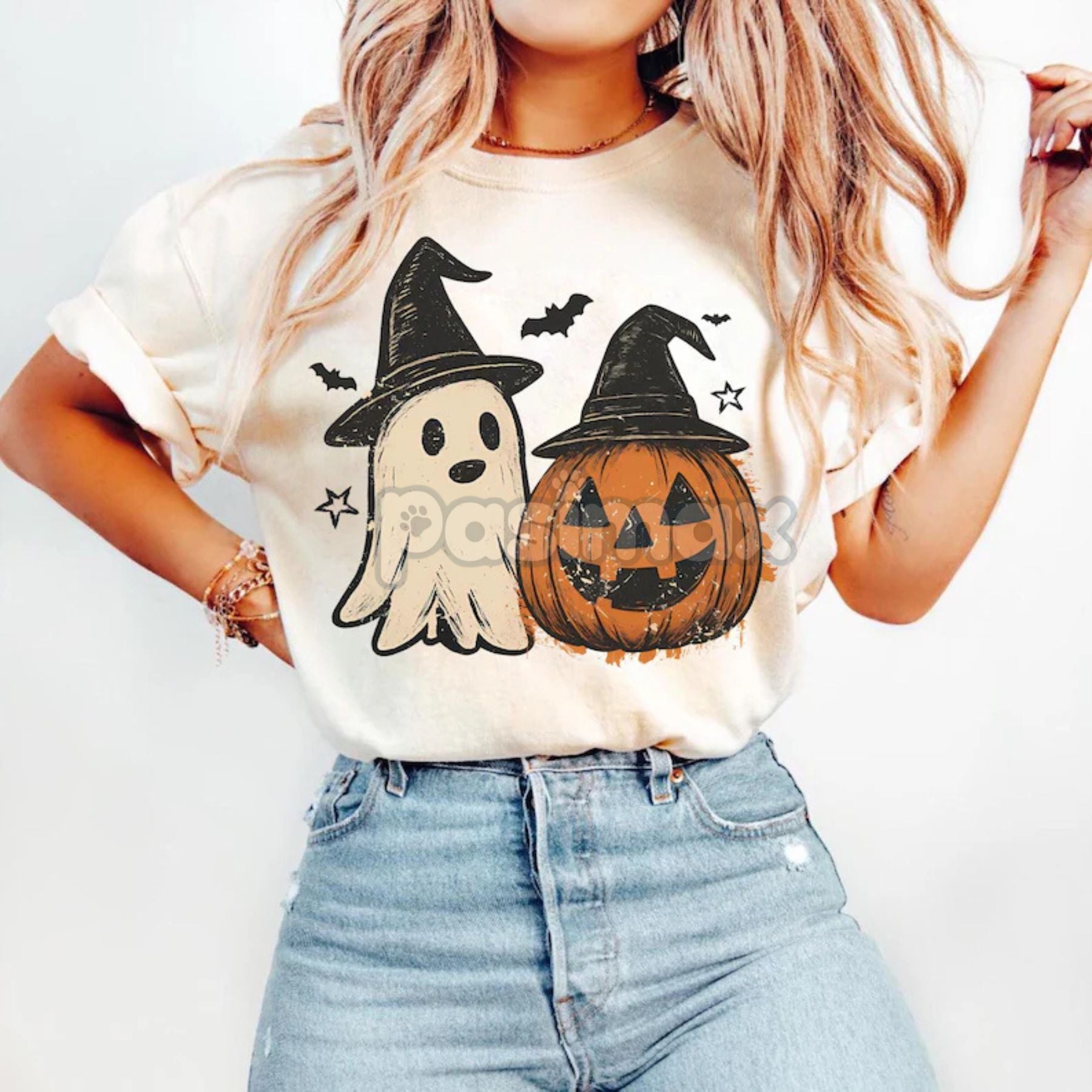 Pasimax Comfort Colors® Cozy Floral Patchwork Ghost Shirt — side view