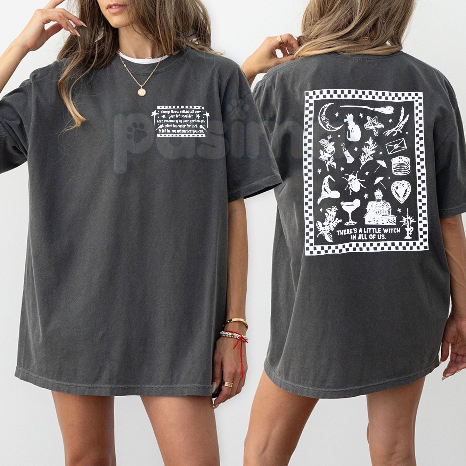 Pasimax Practical Magic Shirt – Midnight Margaritas Witch Tee, Vintage Comfort Colors® Halloween Aesthetic — side view