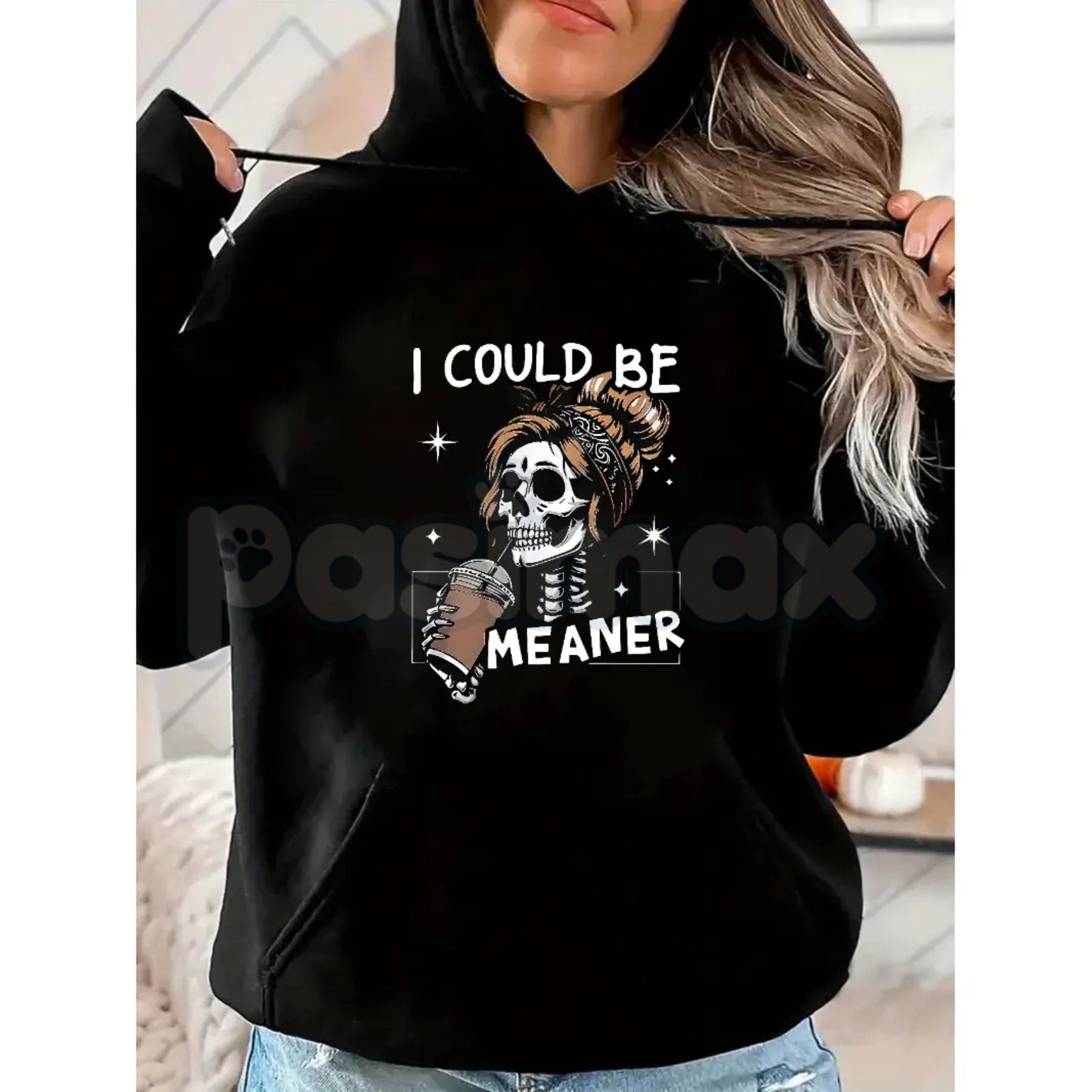 Pasimax I Could Be Meaner Retro Skeleton – Funny Mom Aesthetic Sweatshirt, Meme T-Shirt & Oversized Hoodie — side view