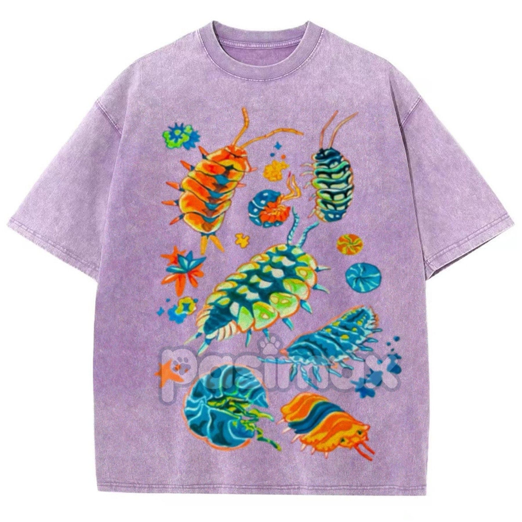 Pasimax Colorful Insects Unisex Vintage Washed Shirt — side view