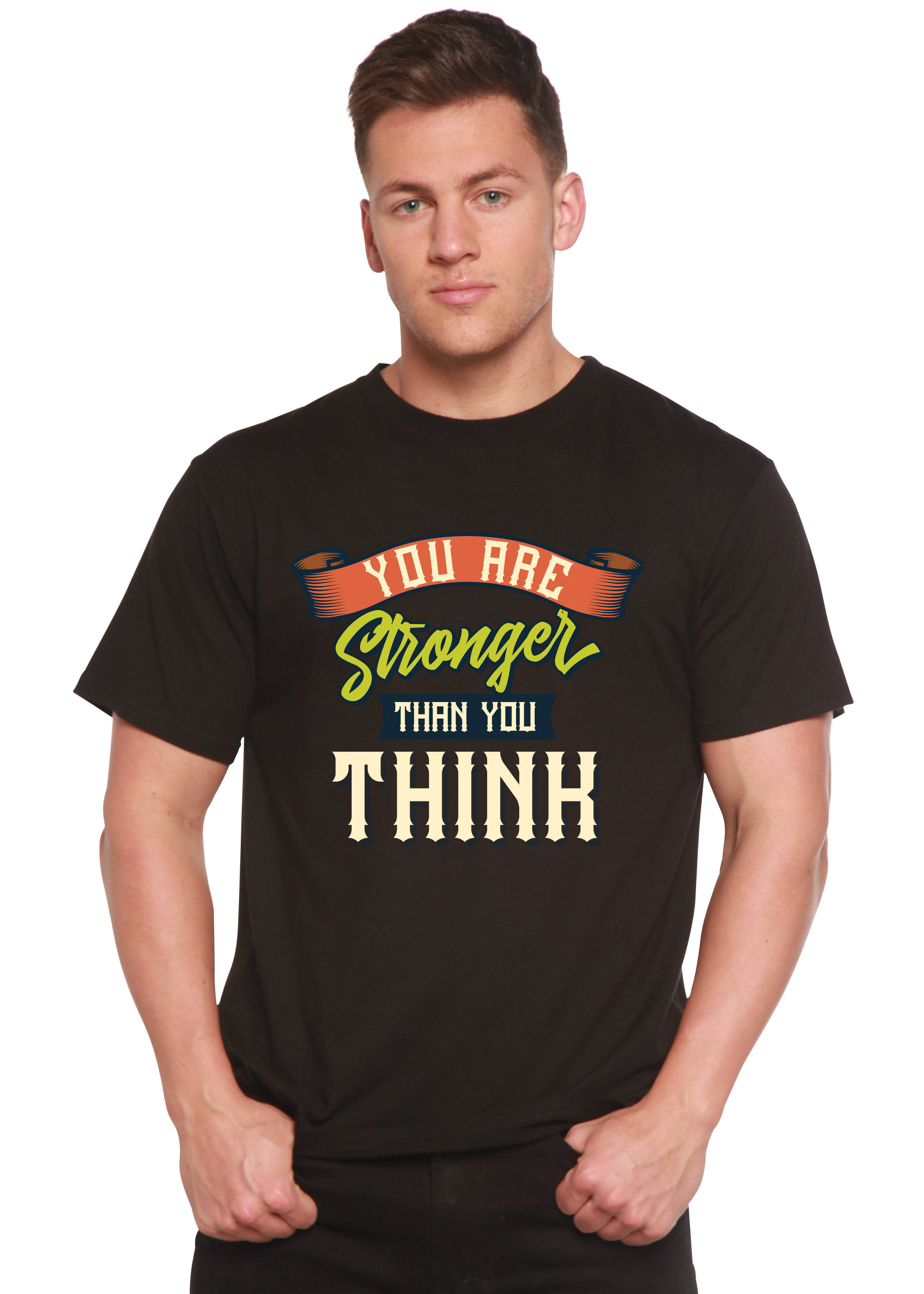 Spun Bamboo You Are Stronger Than You Think Men's Bamboo Viscose/Organic Cotton Short Sleeve Graphic T-Shirt — detail close-u