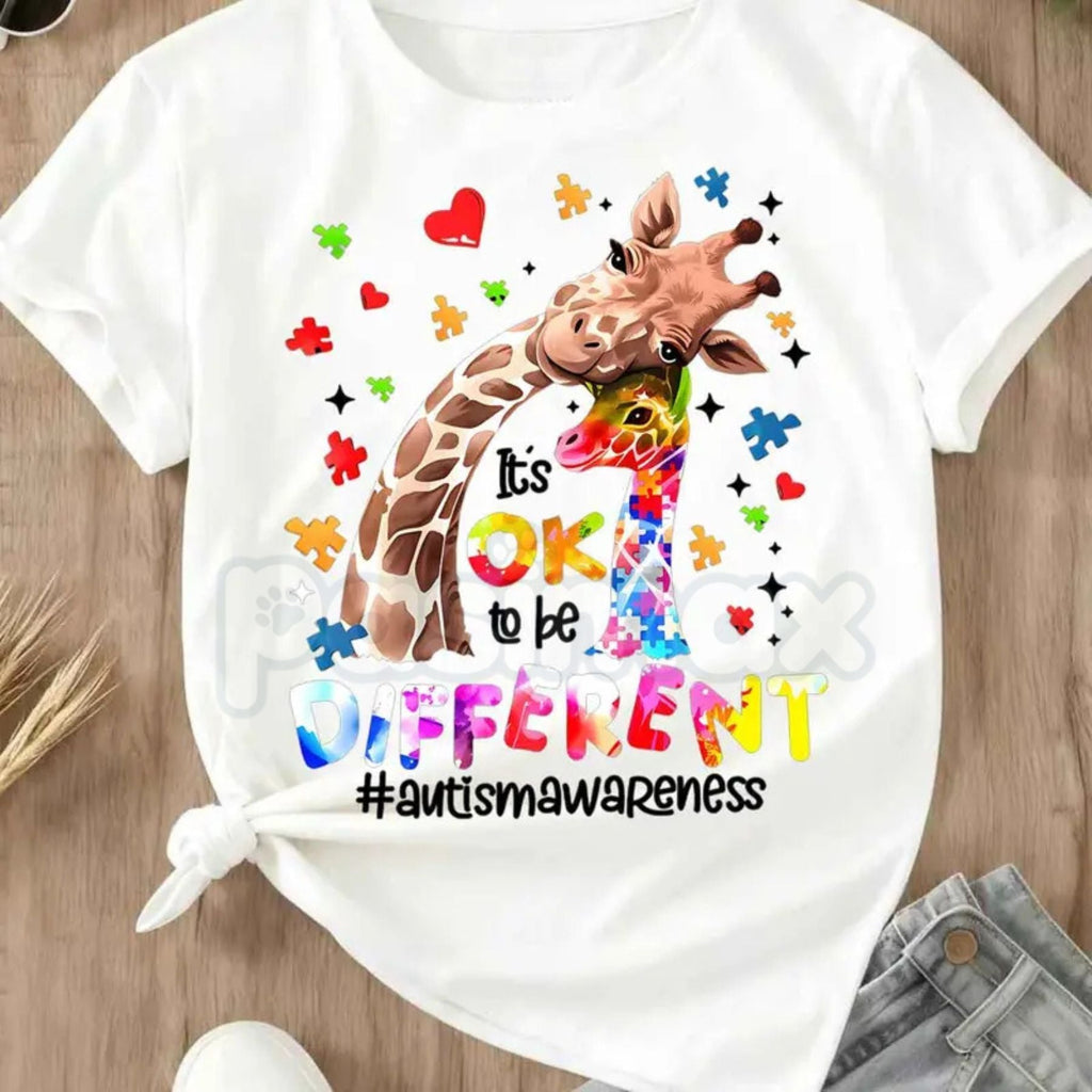 Pasimax "Different is Beautiful" Artistic Giraffe T-Shirt — side view
