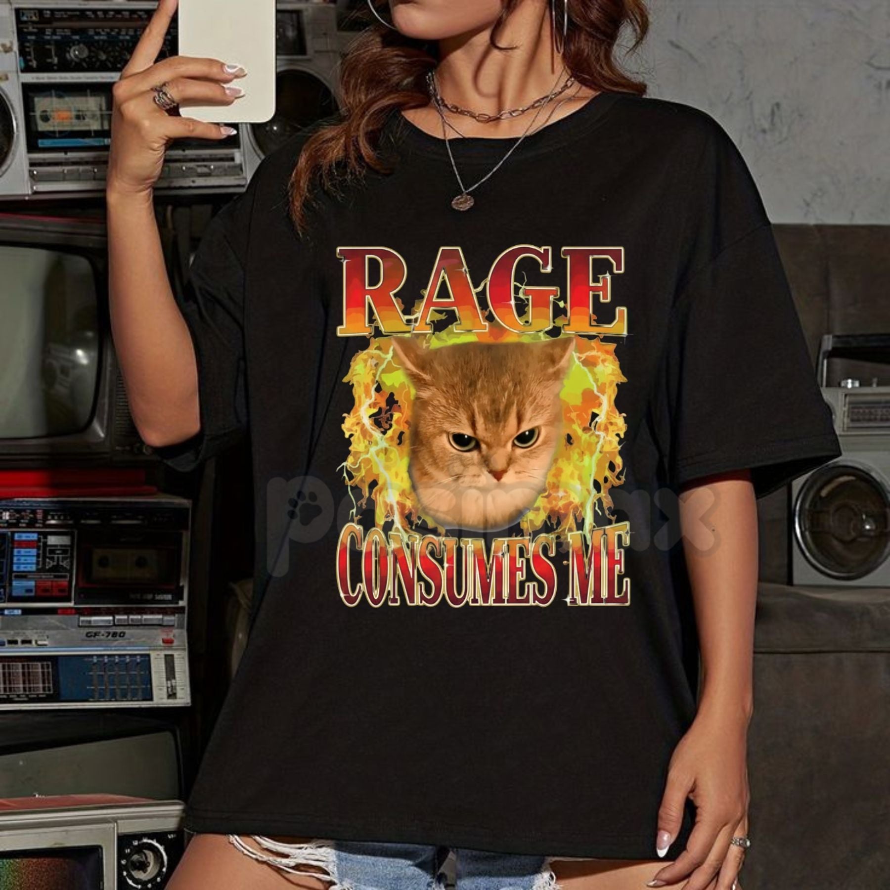 Pasimax "Cat Rage Is Consuming Me" Funny T-Shirt - Angry Meme Cats Humor Tee, Unhinged Feline Graphic Shirt, Sarcastic Scream